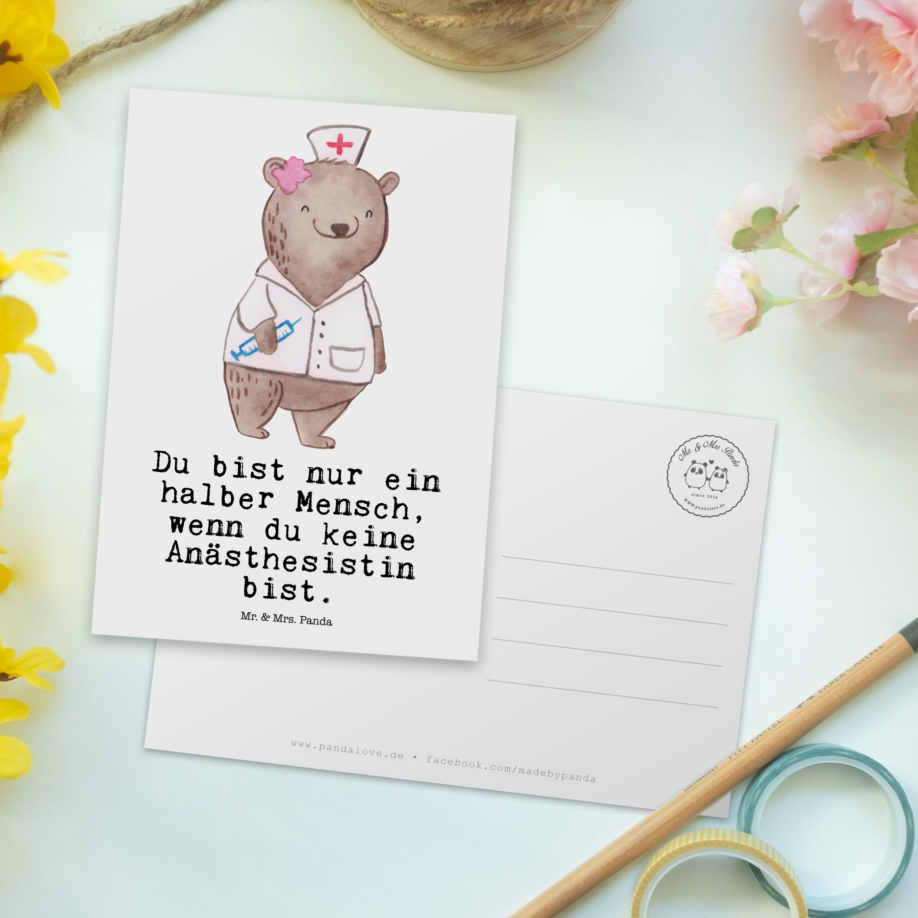 Herz mit & Anästhesistin - - Ansichtskarte Geschenk, Weiß Panda Ausbildung, Mrs. Mr. Postkarte