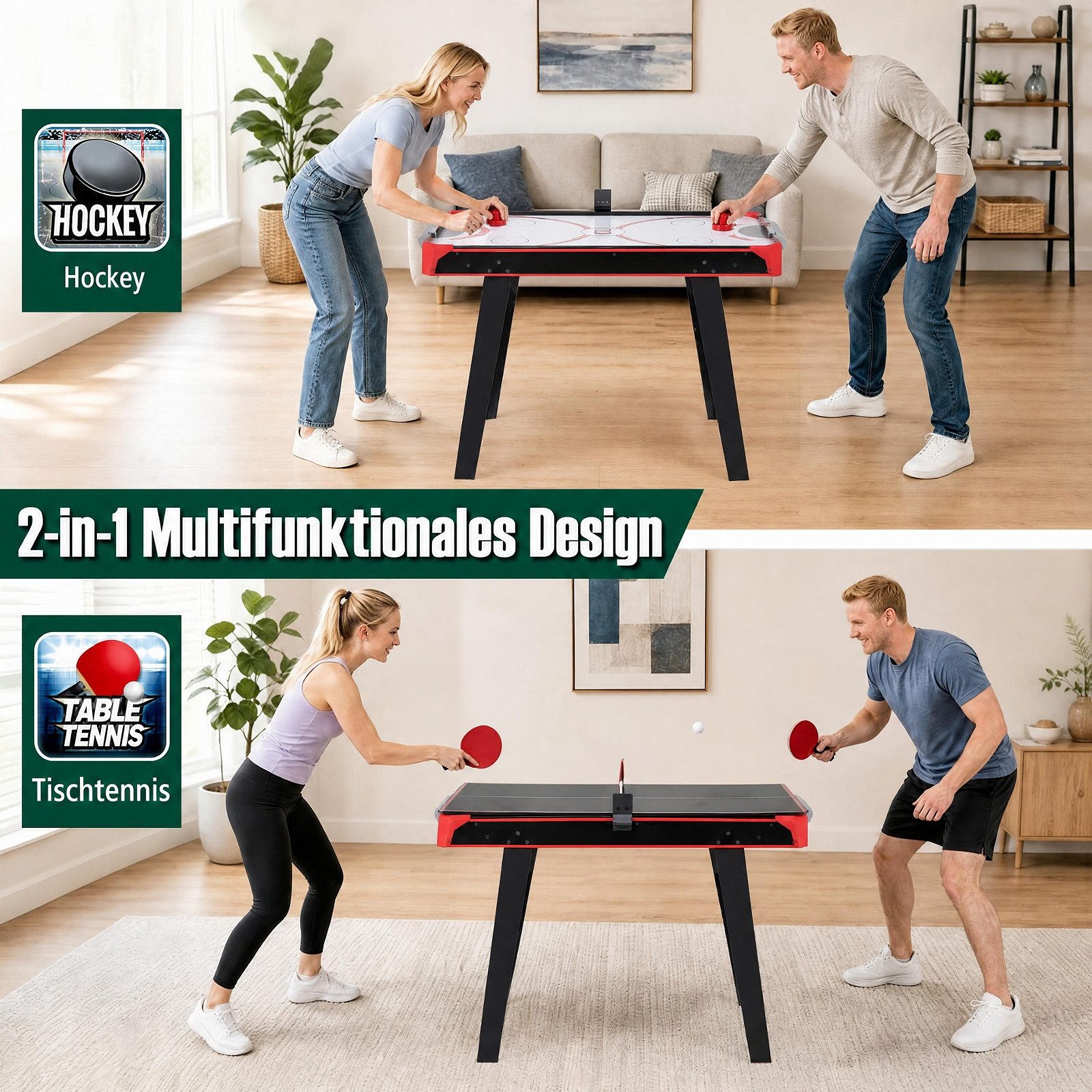 COSTWAY Air-Hockeytisch 2 in 1 Spieltisch mit Motor & App, Hockeytisch – Bild 2 von 5