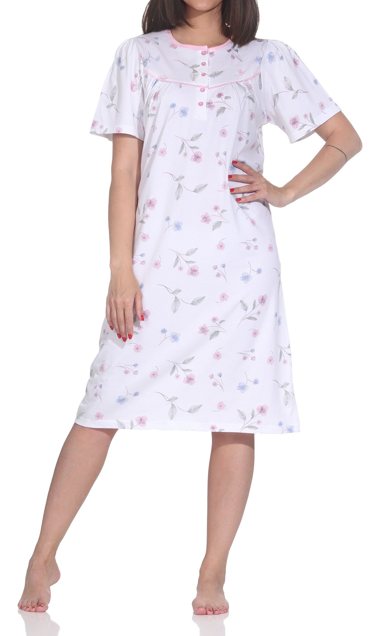 Normann Nachthemd Normann Damen Nachthemd kurzarm – Romantisches Floral-Design