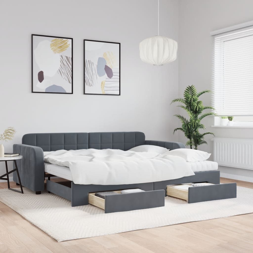 vidaXL Daybed, Tagesbett Ausziehbar mit Schubladen Dunkelgrau 90x190 cm Samt