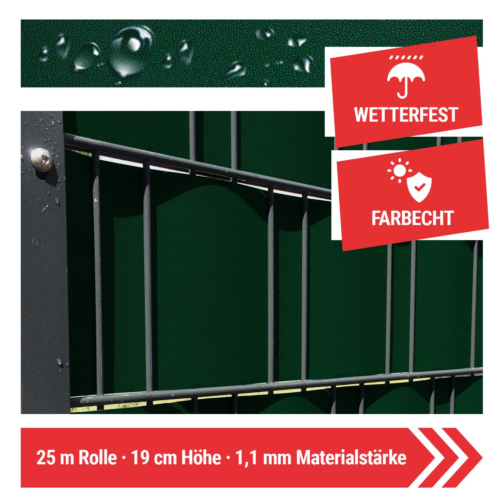 Arvotec Sichtschutzstreifen Sichtschutzstreifen 25 m (Rolle) verschiedene Farben, keine Klemmschienen nötig
