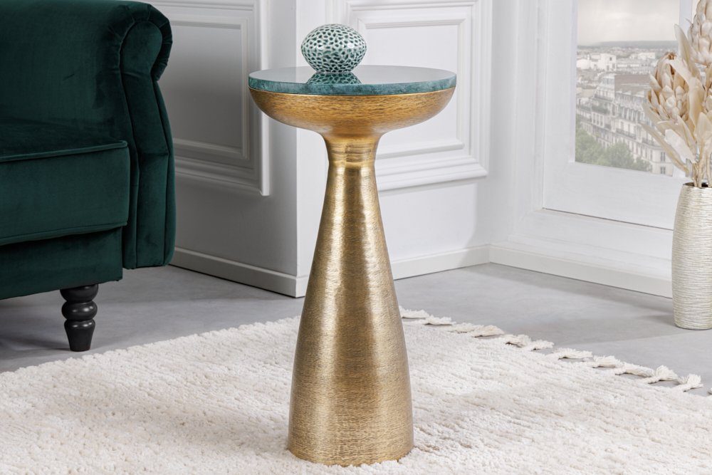 riess-ambiente Beistelltisch ELEMENTS 55cm gold / grün (Einzelartikel, 1-St), Wohnzimmer · Marmor · Metall · rund · Handarbeit · Modern Design