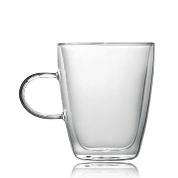 H-basics Thermoglas Thermo Tasse 350ml - Kristall Klar - Doppelwandige Isoliertasse aus Borosilikat-Glas mit Henkel für Kaffee, Tee, Wasser, Säfte uvm.