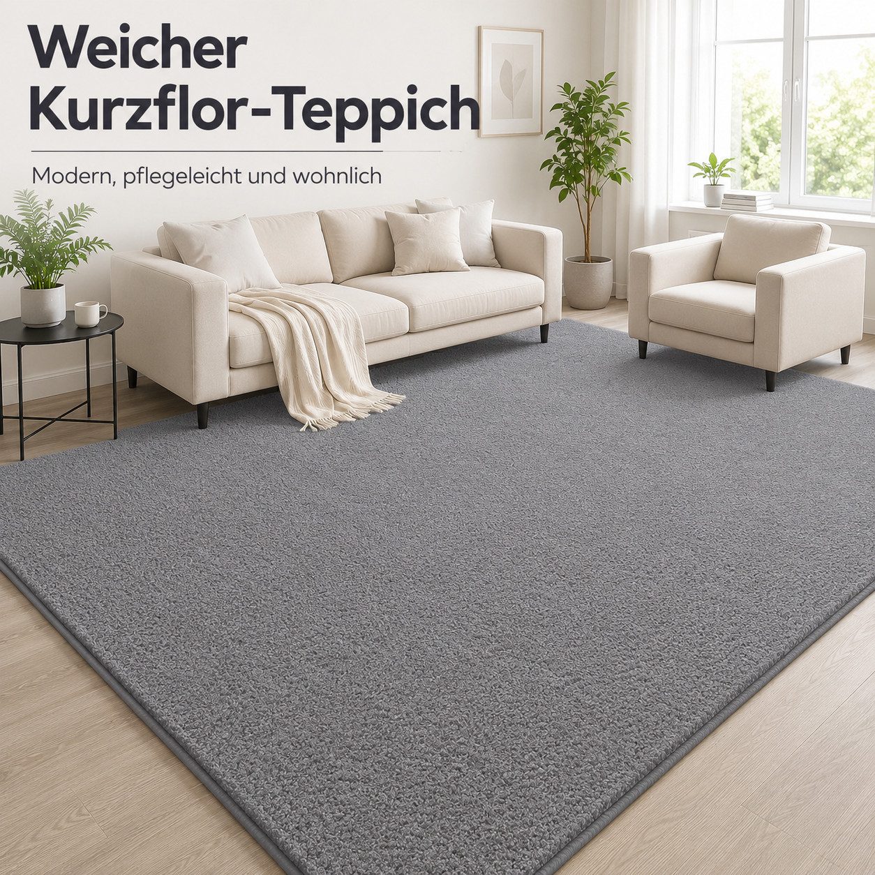 Lochas Designteppich Kurzflor Teppich Uni Schwarz – Weich, rutschfest & waschbar