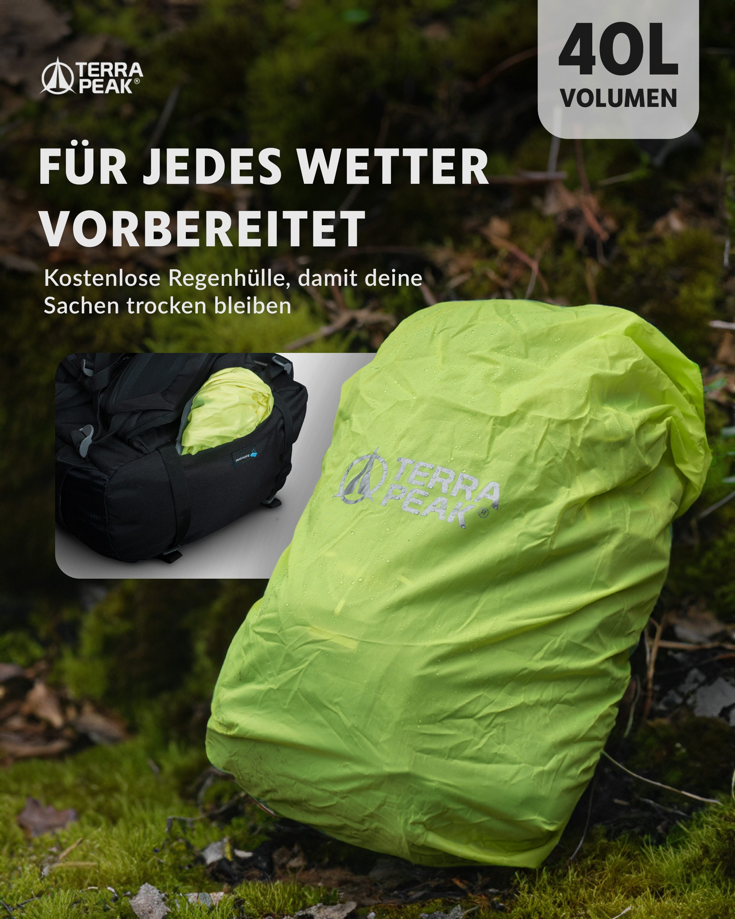 Terra Peak Wanderrucksack Flex 40, Wanderrucksack 40L mit YKK Reißverschluss & Halterung für Trinksystem