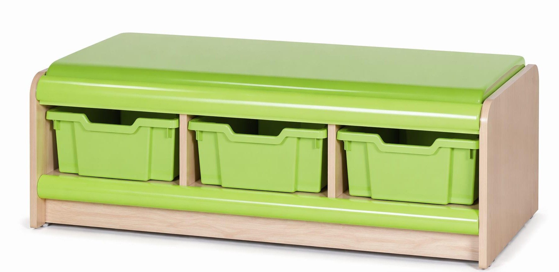 Xlmoebel Truhenbank Moderne Aufbewahrungsbank mit grünen Boxen für das Kinderzimmer, Made in Europa
