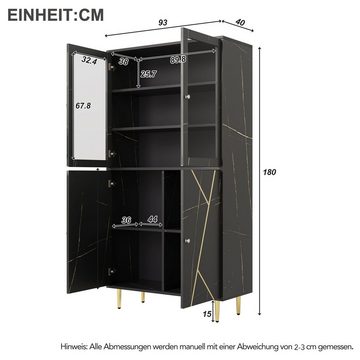 Merax Standvitrine mit LED und Glastüren Vitrine mit großen Stauraum, Buffet, Hochschrank, B: 93cm