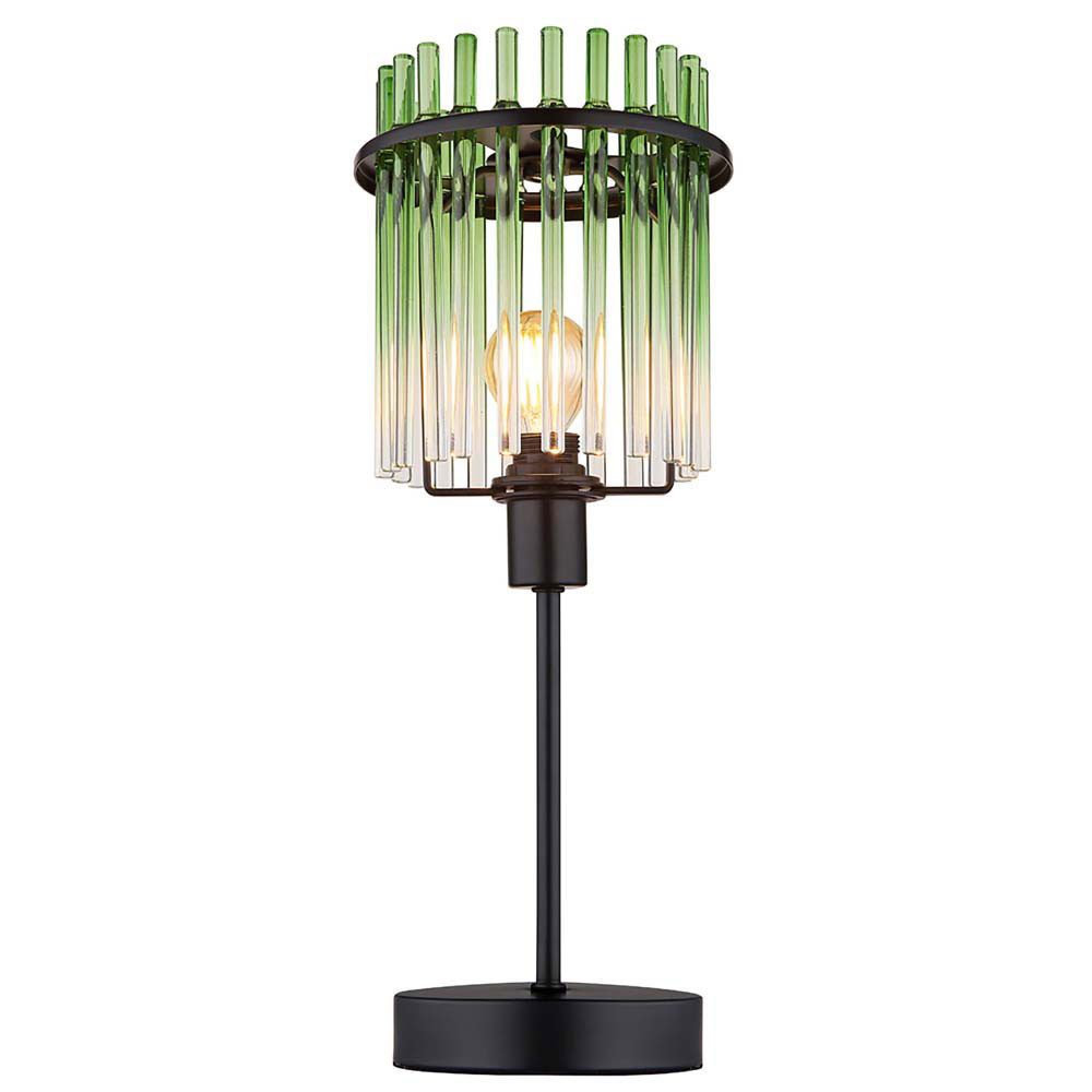 GLOBO LIGHTING Schreibtischlampe, Leuchtmittel inklusive, Warmweiß, Tischlampe Beistellleuchte Glasstäbe rauch klar schwarz LED H 54,5 cm, Schreibtischleuchte