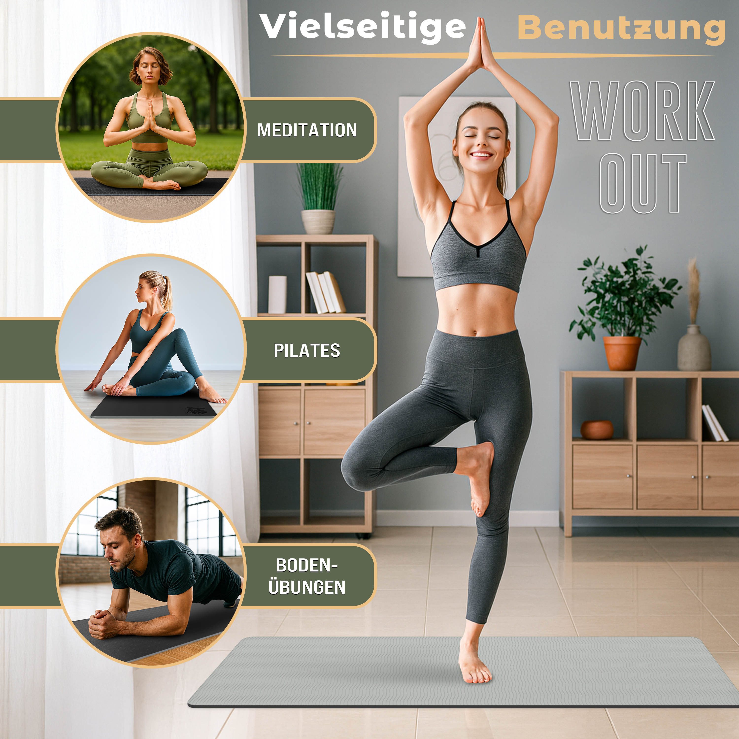 RE:SPORT Gymnastikmatte 183 x 61 x 0,6 cm mit Tragetasche Yogamatte TPE Fitnessmatte (rutschfest), Trainingsmatte mit Tragegurt Fitness Gymnastik Pilates Workou – Bild 5 von 5