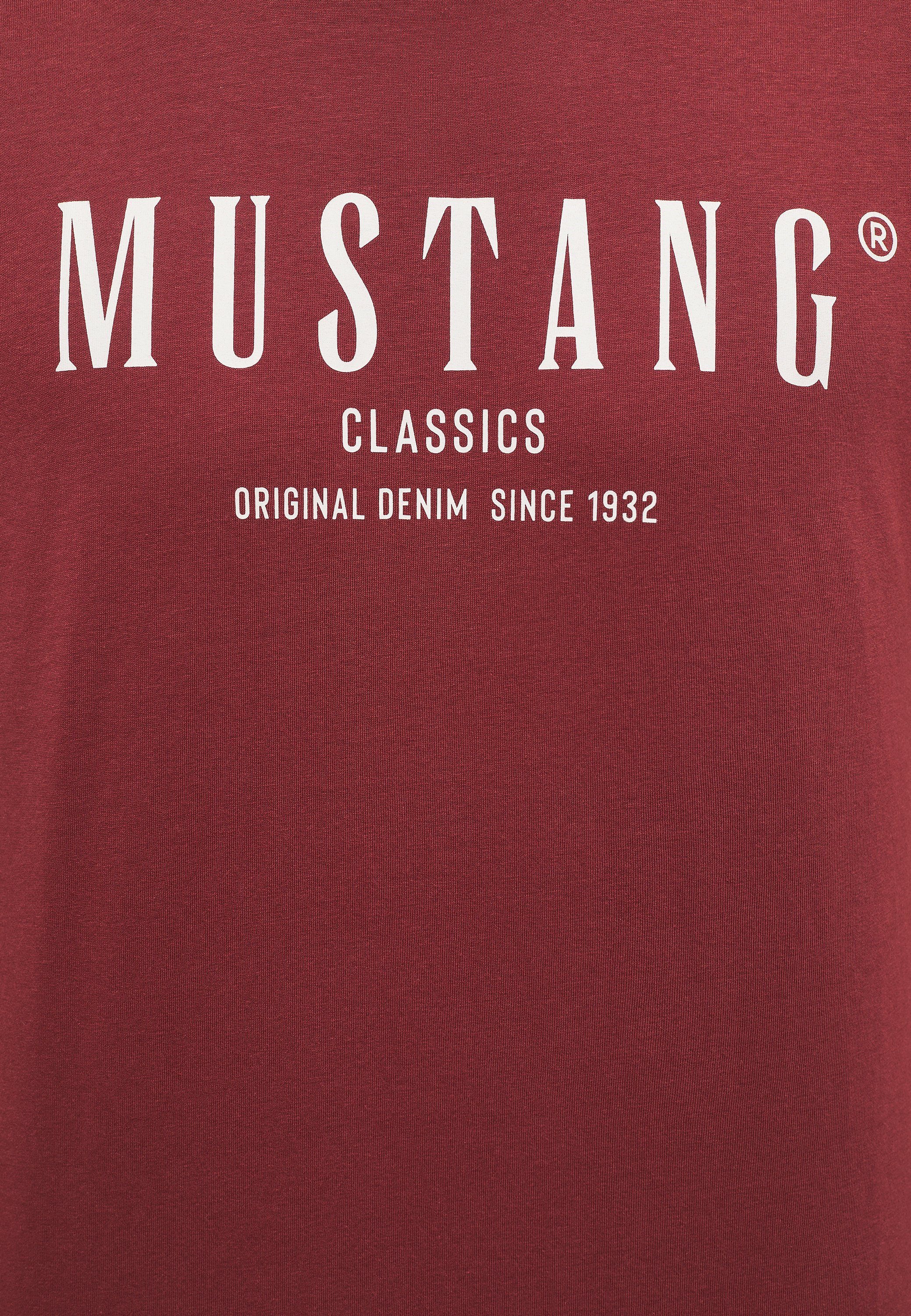 MUSTANG Kurzarmshirt Mustang Print-Shirt dunkelrot