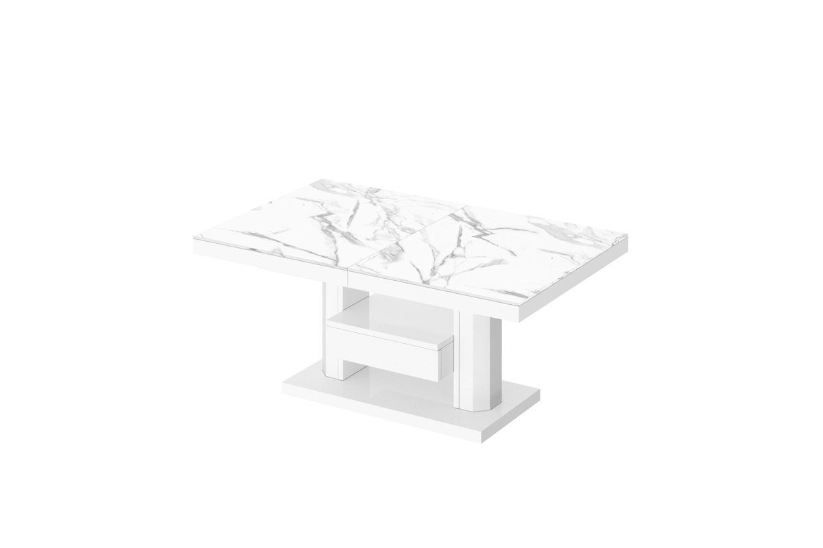 designimpex Couchtisch Design Tisch Hochglanz höhenverstellbar Natur HM-120 Hochglanz ausziehbar Hochglanz - Weiß stufenlos Marmor