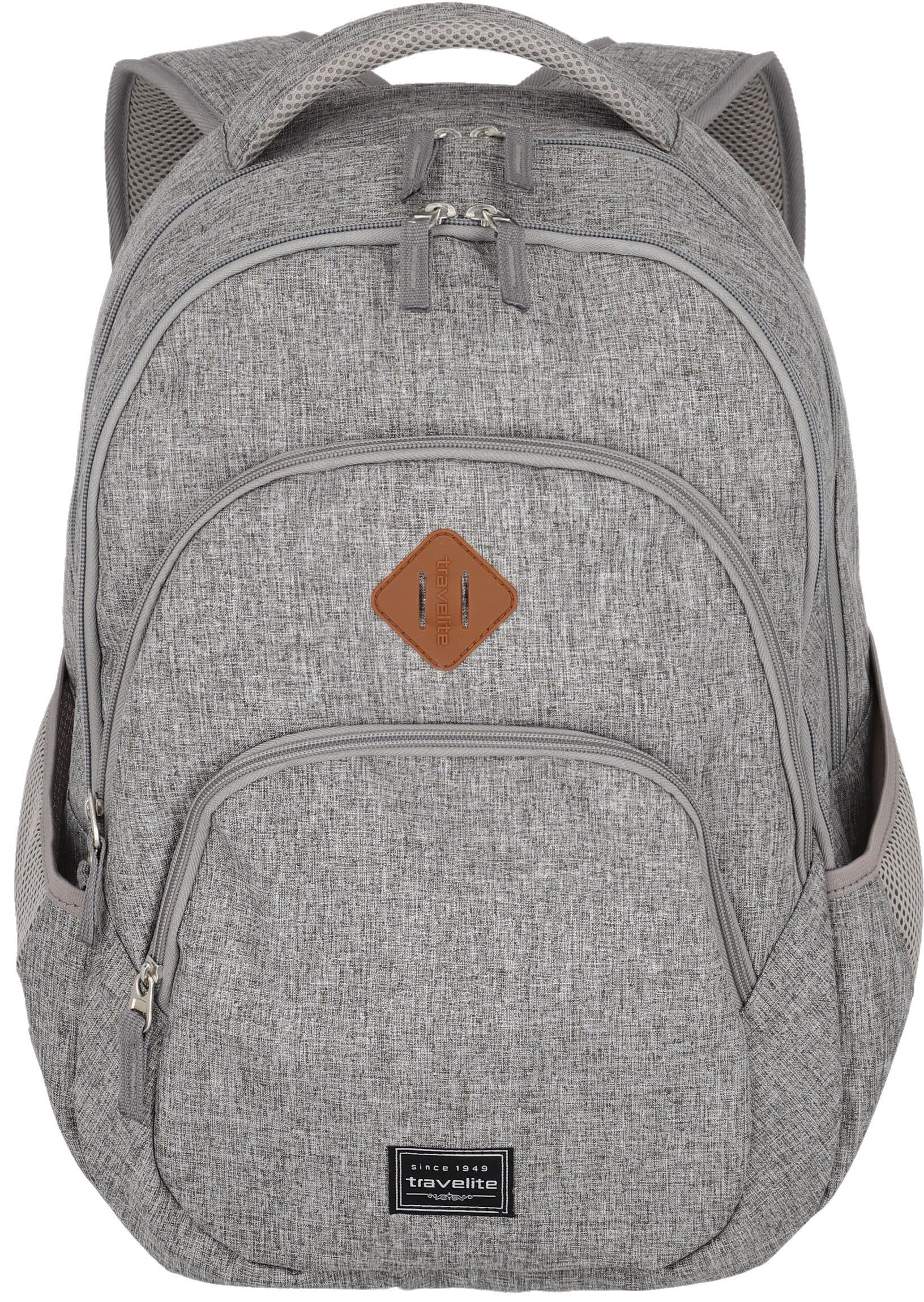 Basics mit Laptopfach hellgrau, Laptoprucksack Light travelite 15-Zoll Grey Melange,