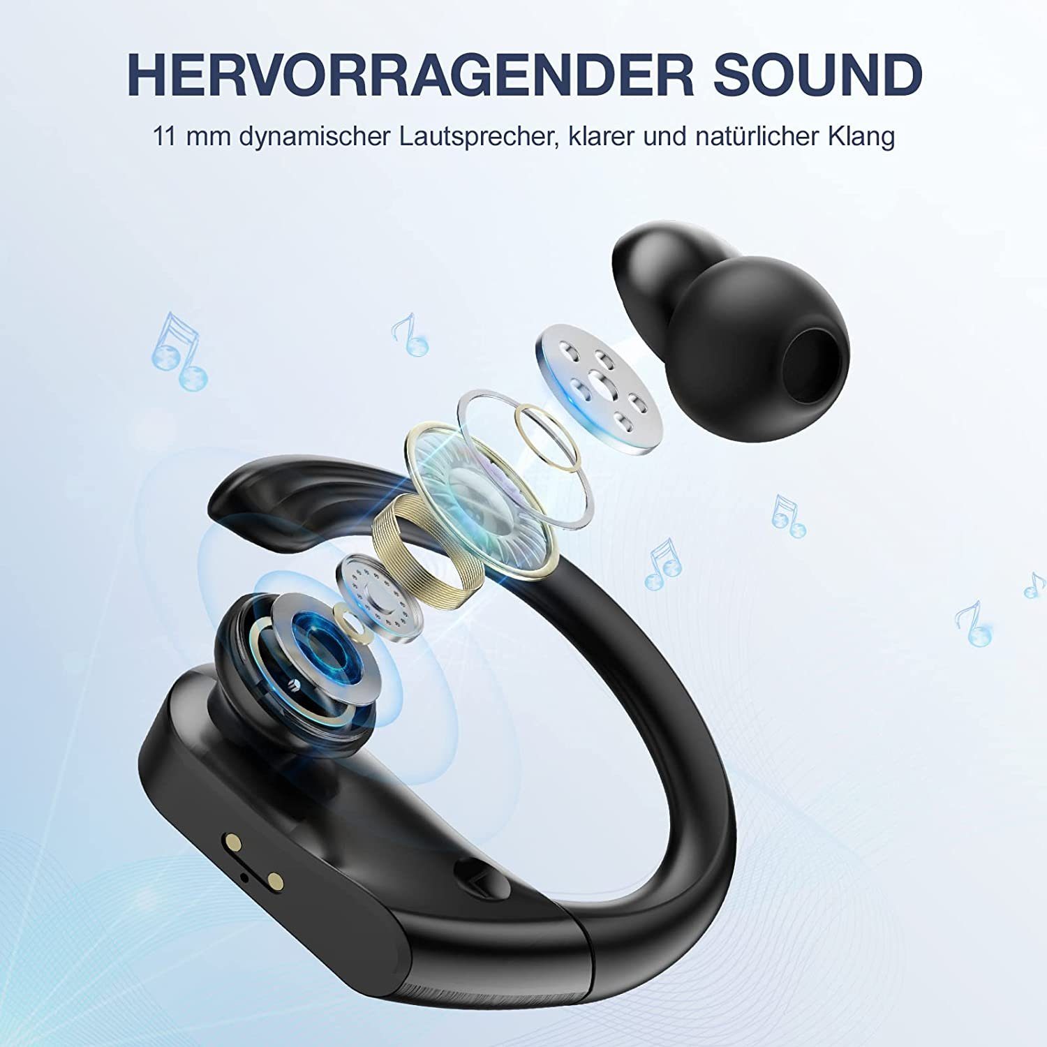 POWERADD S15 wireless In-Ear-Kopfhörer (Bluetooth Kopfhörer, Sport kopfhörer,  kabellos, IPX7 Wasserdicht, inEar, integriertes Mikrofon, Bluetooth 5.0)