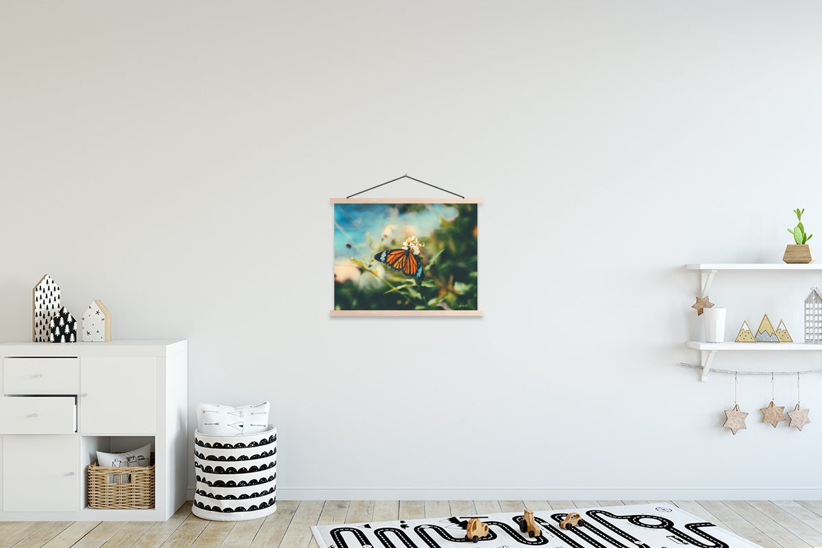Magnetisch Wohnzimmer, Posterleiste, (1 MuchoWow Blumen Bilderleiste, Schmetterling - Textilposter Poster - Garten, St), für