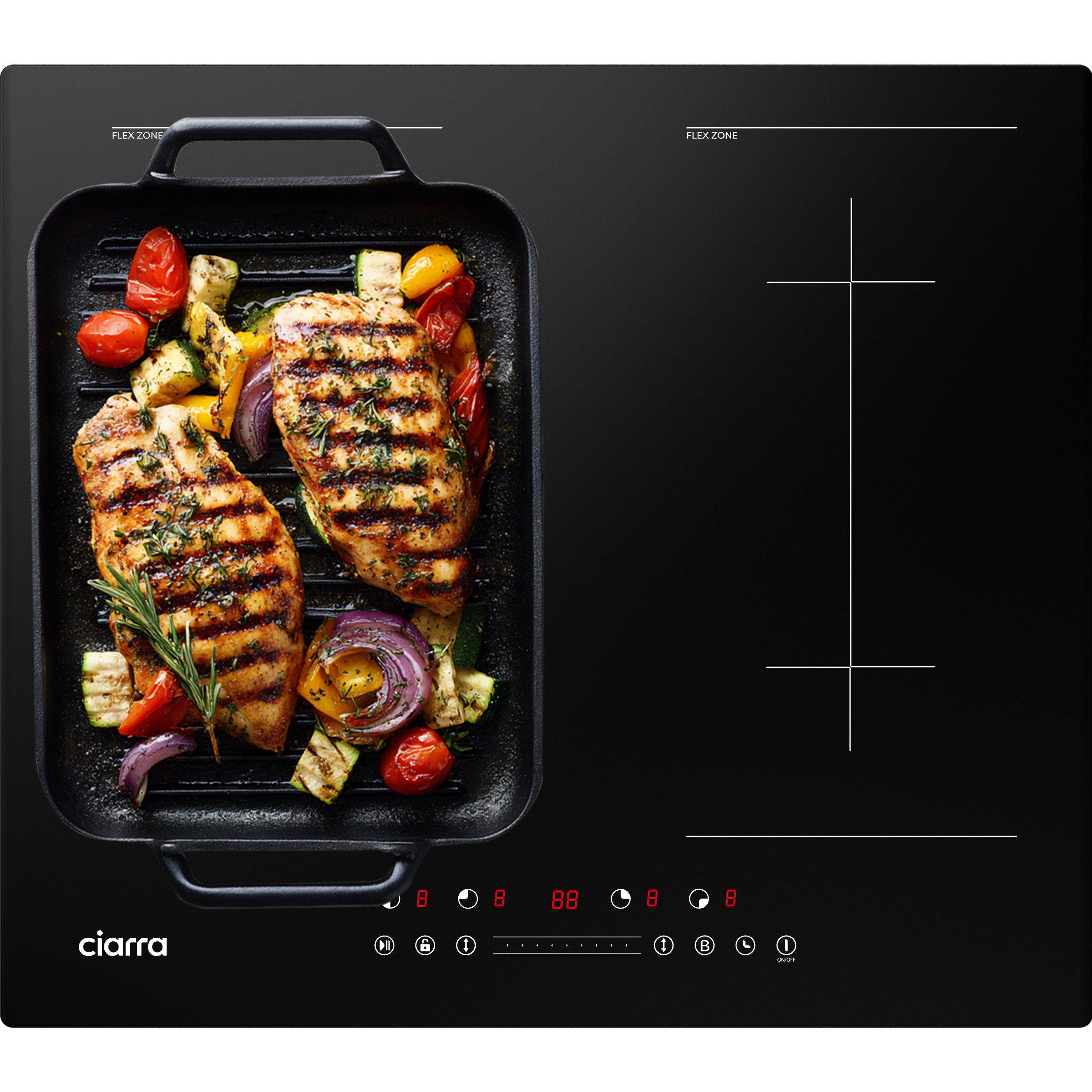 CIARRA Flex-Induktions-Kochfeld 60 cm Induktionskochfeld mit BOOST 2-Flex-Zone Touch Control CBBIH4BFF, 4-Zonen Einbau Kochfelder Induktionsherd 9 Stufen 99 Min Timer