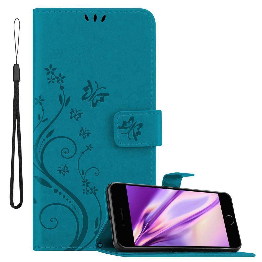 Cadorabo Handyhülle für iPhone 7 / 7S / 8 / SE 2020 Hülle Apple iPhone 7 / 7S / 8 / SE 2020, Hülle Schutzhülle Blumen Flower mit Standfunktion Kartenfach Magnet