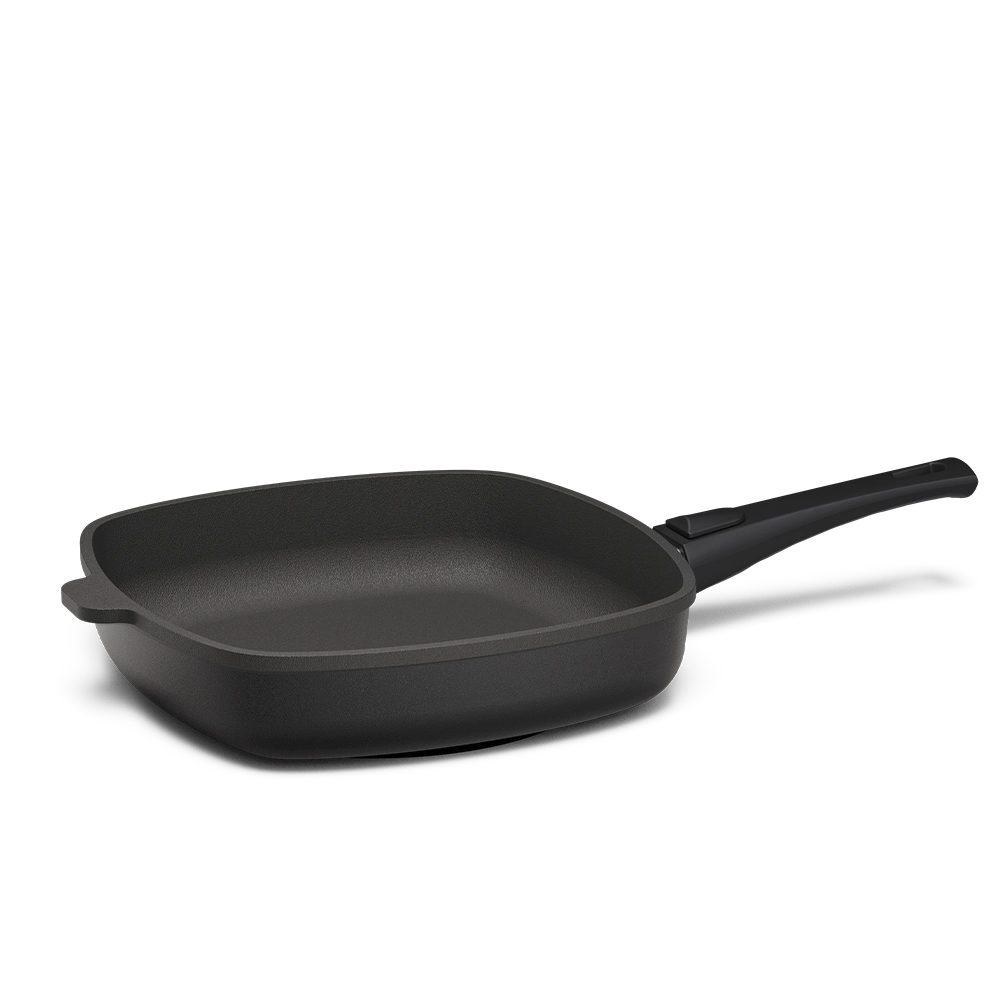 Hoffmann Germany Bratpfanne STONIQ Viereckpfanne 28×28 PFAS-frei mit Glasdeckel – Made in Germany, Aluguss (Set, 2-tlg., 1x Viereckpfanne 28×28 cm + 1x Glasdeckel), IQ-SHIELD, Induktion, abnehmb. Griff, backofenfest 300°C, 2,4 l