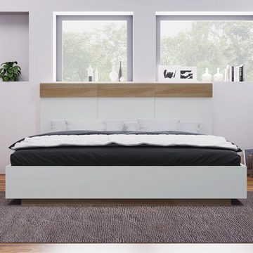 BlingBin Bett Doppelbett Holzbett Schwebebett (1-tlg., Set in Eiche Sonoma/Weiß(Ohne Matratze)