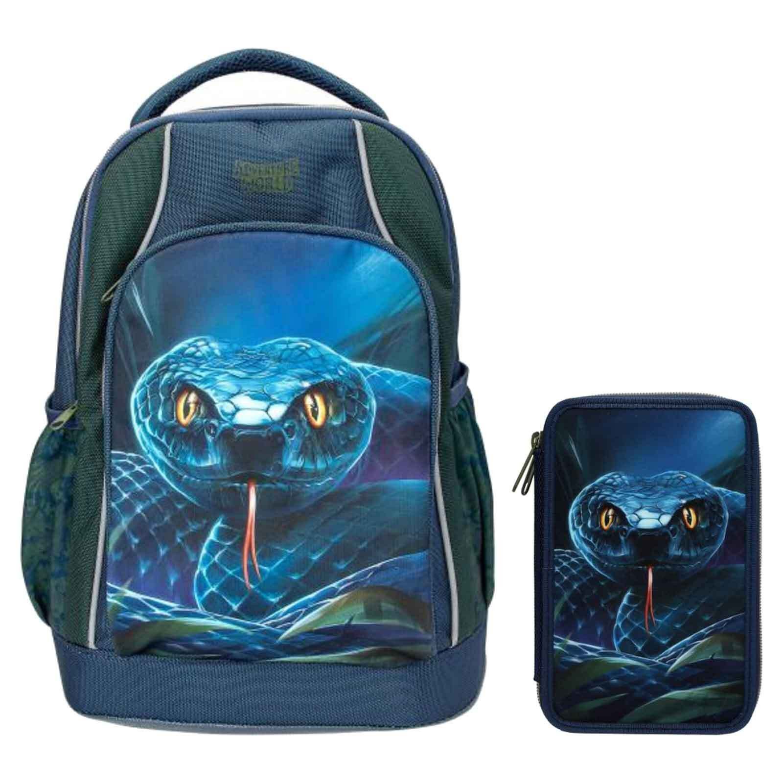 Depesche Kinderrucksack Adventure World Schul-Set Schlange (1x Schulrucksack, 1x Federmäppchen, 2-tlg)
