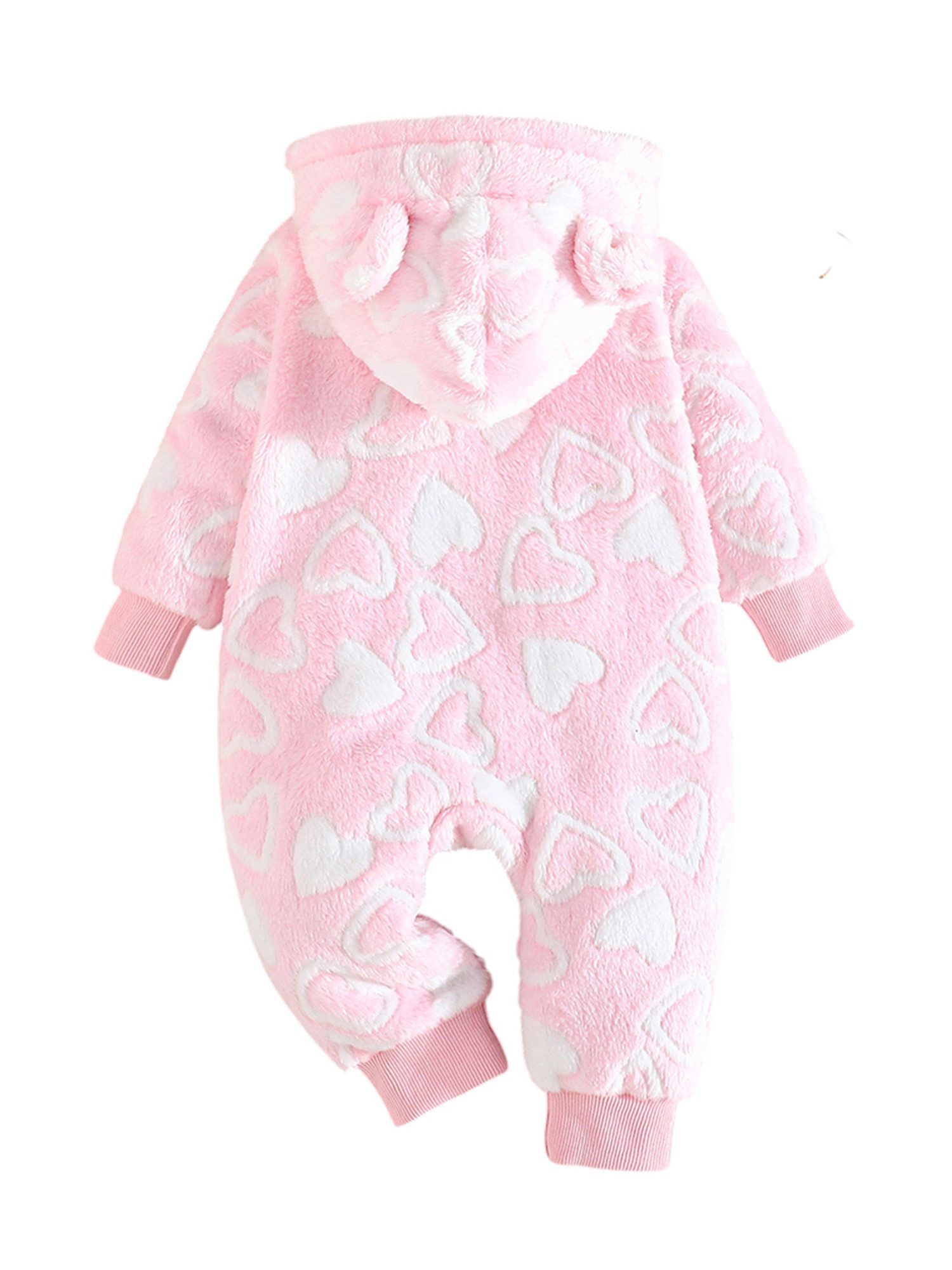 Gluckids Strampler Unisex Baby Kapuzenpullover, warmer Overall mit Herzmuster (1-tlg) Baby Langarm Kontrastfarben Strampler Kleidung mit Reißverschluss