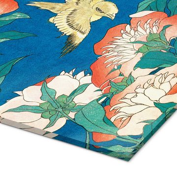 Posterlounge Acrylglasbild Katsushika Hokusai, Blumen und ein Vogel, Wohnzimmer Malerei
