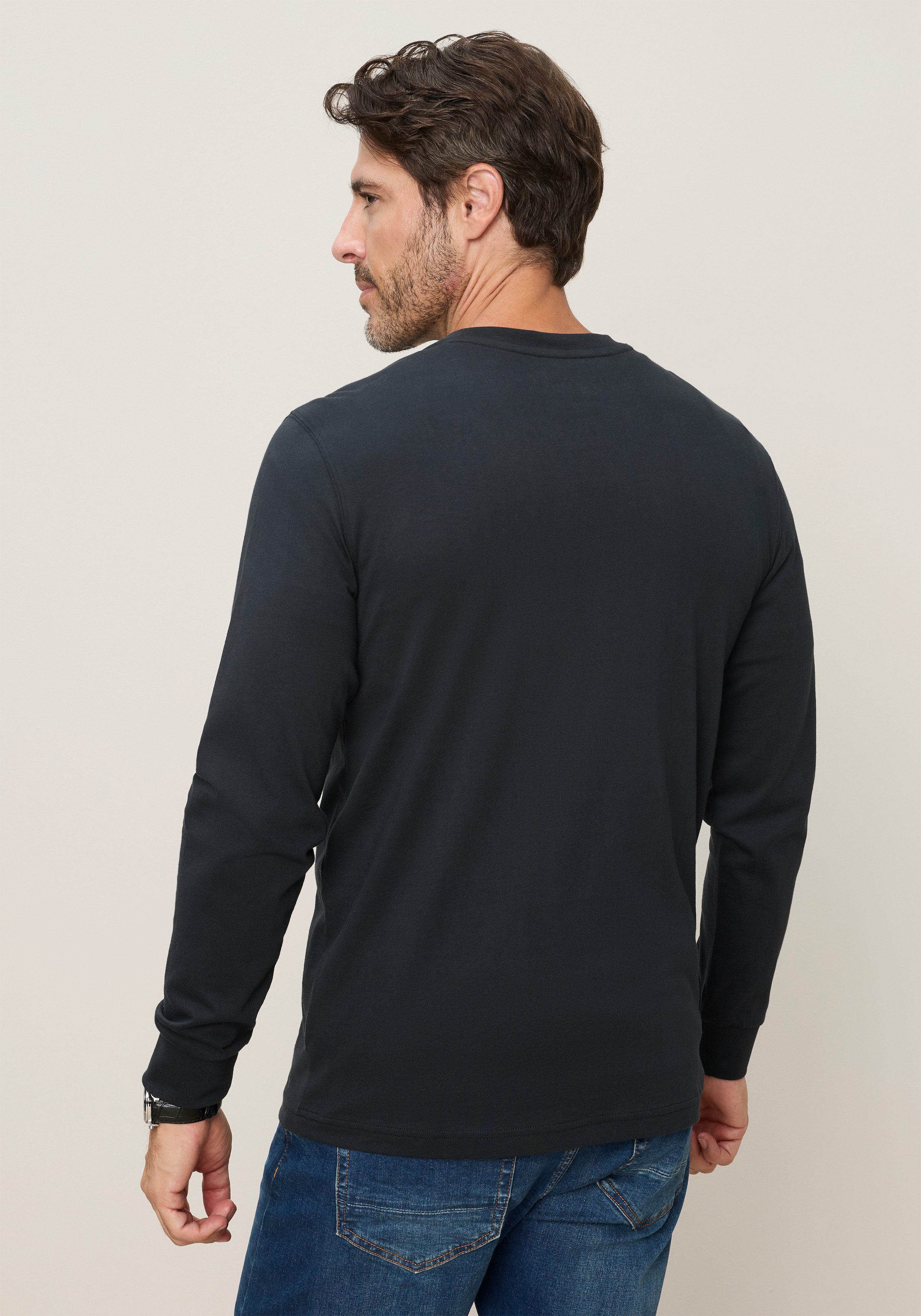 Man's World Rundhalsshirt schmale Passform, mit Langarm, unifarben, mit Print und Stickerei – Bild 3 von 5