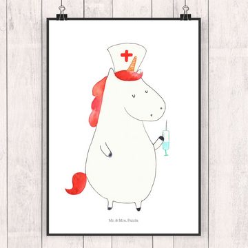 Mr. & Mrs. Panda Poster DIN A4 Einhorn Krankenschwester - Weiß - Geschenk, Pegasus, Raumdekor, Einhorn Krankenschwester (1 St)