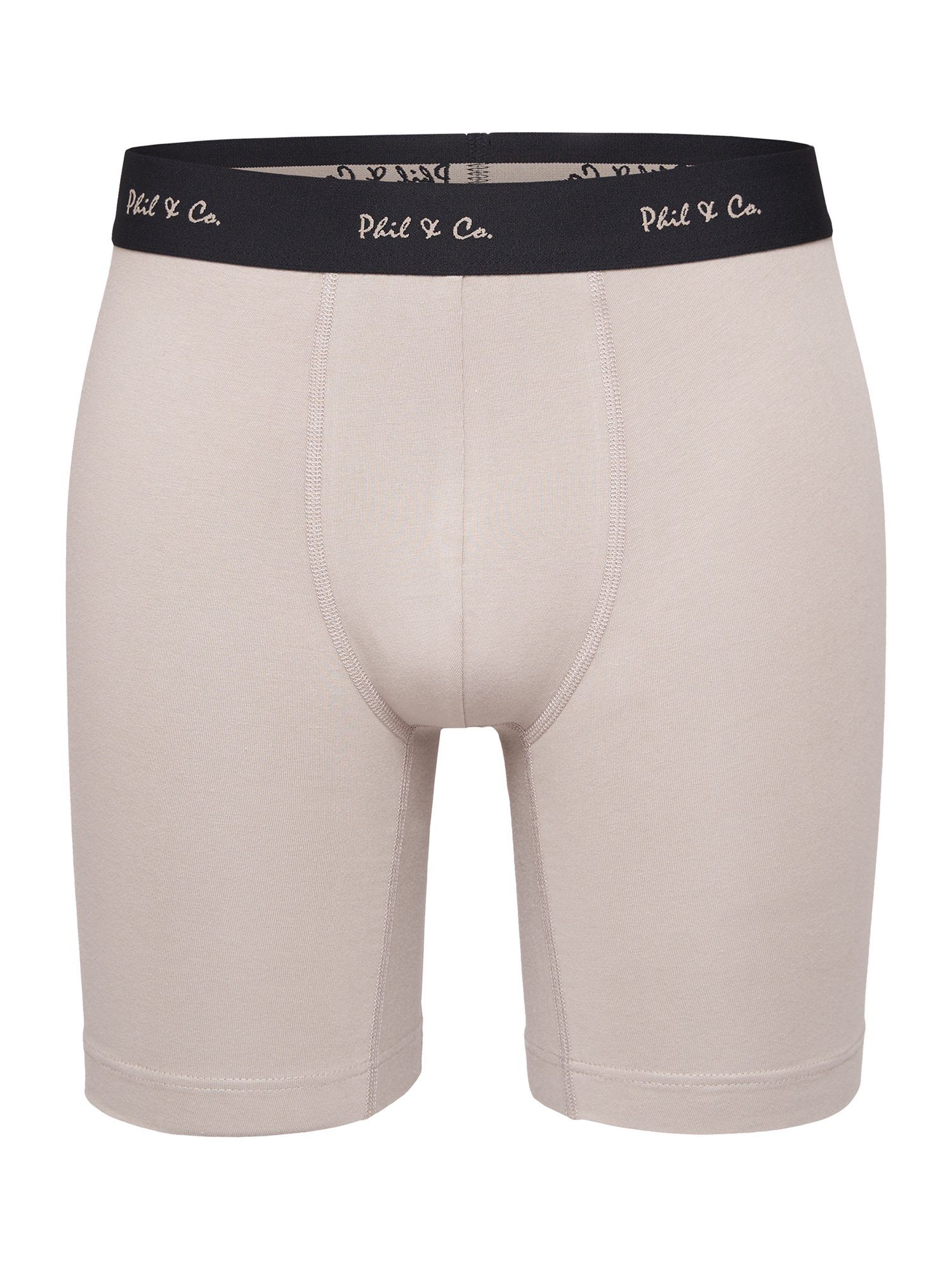 Phil & Co. Langer Boxer Long black Boxer white beige Unterhose (3-St) Retro-Shorts Boxer-Brief Jersey