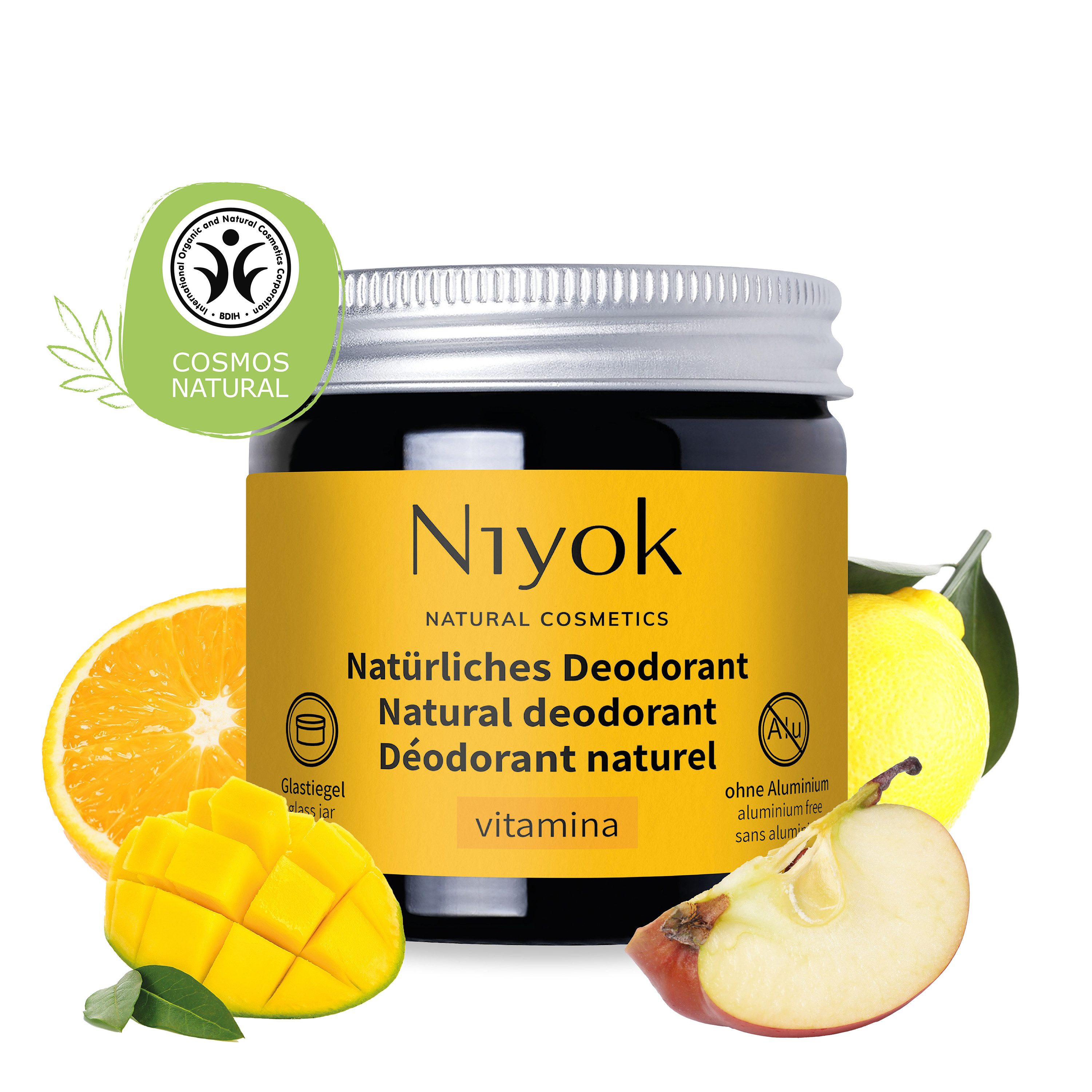 Niyok Deo-Creme 2-in-1 anti-transpirant, Schutz vor Geruch & Schweiß, ohne Alluminium, Vitamina, Deodorant Creme Unisex, Feste Deo Creme, vegan
