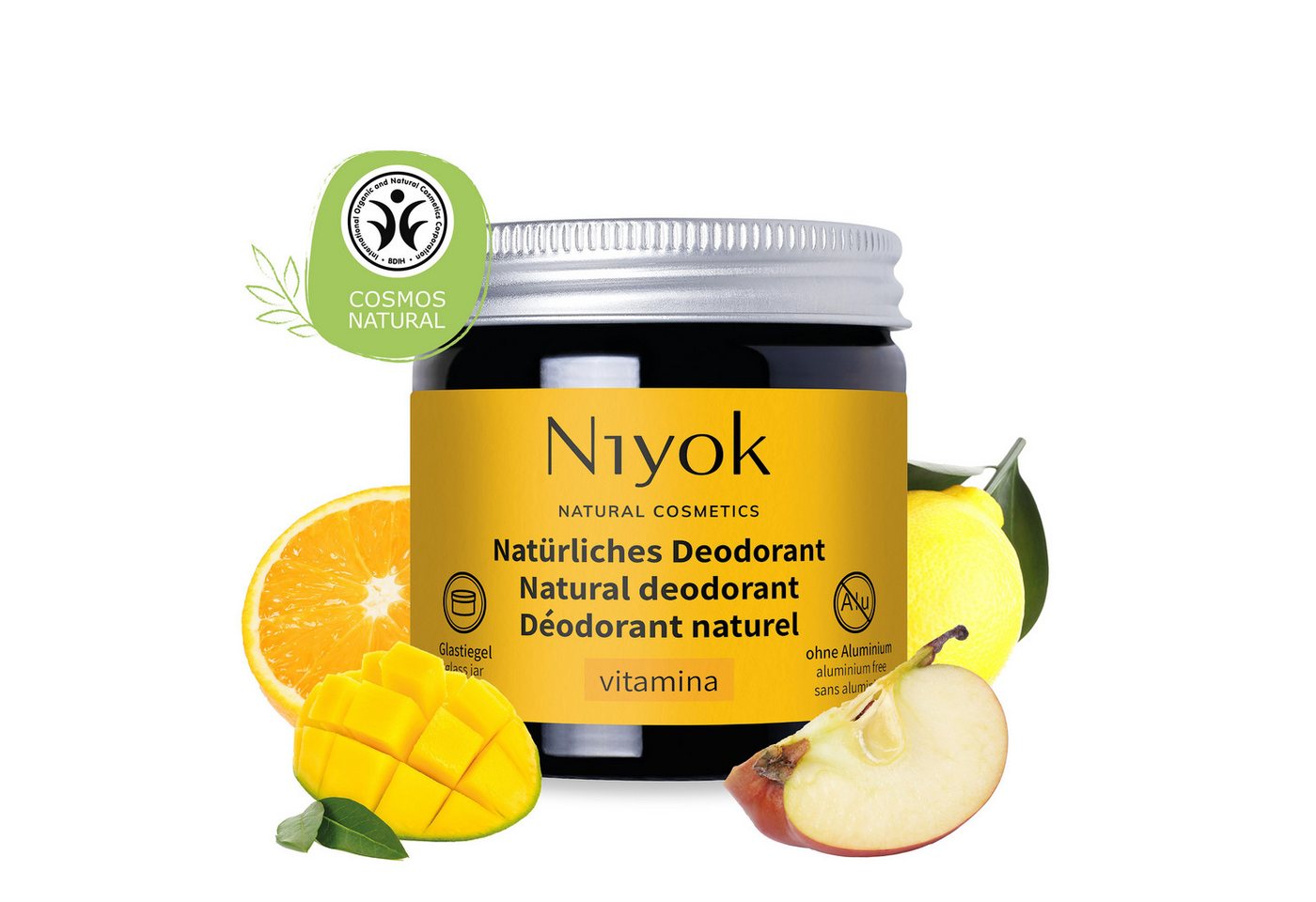 Niyok Deo-Creme 2-in-1 anti-transpirant, Schutz vor Geruch & Schweiß, ohne Alluminium, Vitamina, Deodorant Creme Unisex, Feste Deo Creme, vegan