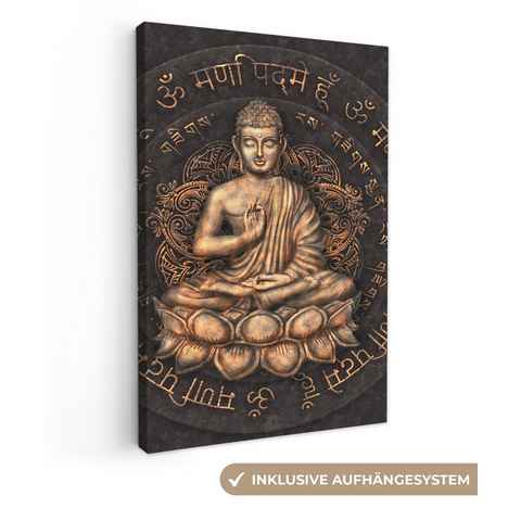 OneMillionCanvasses® Leinwandbild Buddha - Mantra - Meditation - Spirituell - Kupfer, (1 St), Leinwandbild fertig bespannt inkl. Zackenaufhänger, Gemälde, 20x30 cm