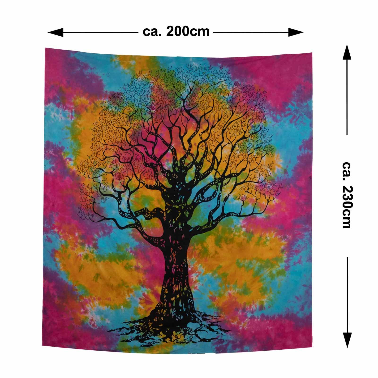 KUNST UND MAGIE Wandteppich Dekotuch Tuch Wandbehang Bunt Baum Lebensbaum XL ca.230 x 210 cm