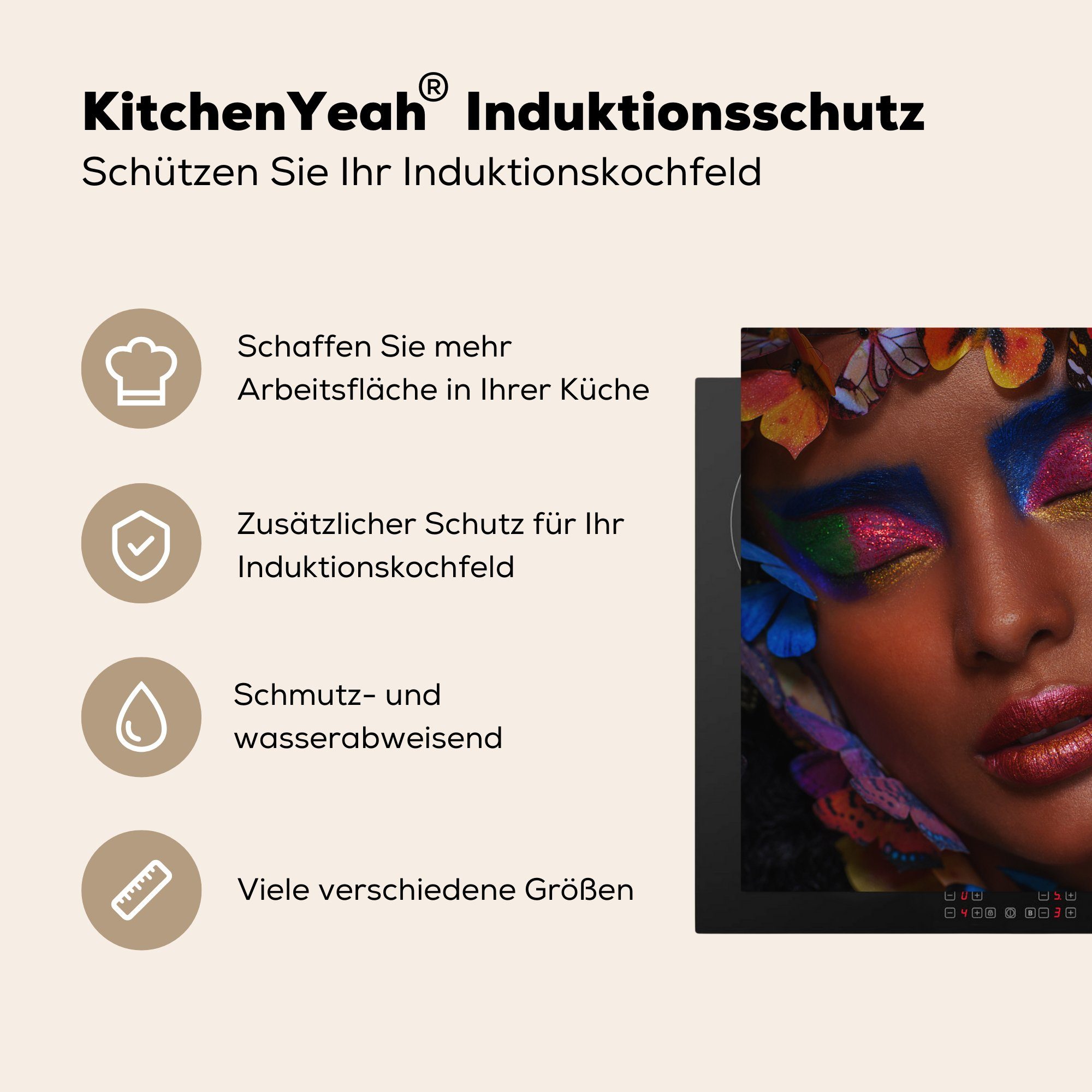 Frau küche Ceranfeldabdeckung, Schmetterlinge, Arbeitsplatte Lidschatten Vinyl, (1 Herdblende-/Abdeckplatte - MuchoWow cm, tlg), für - 78x78