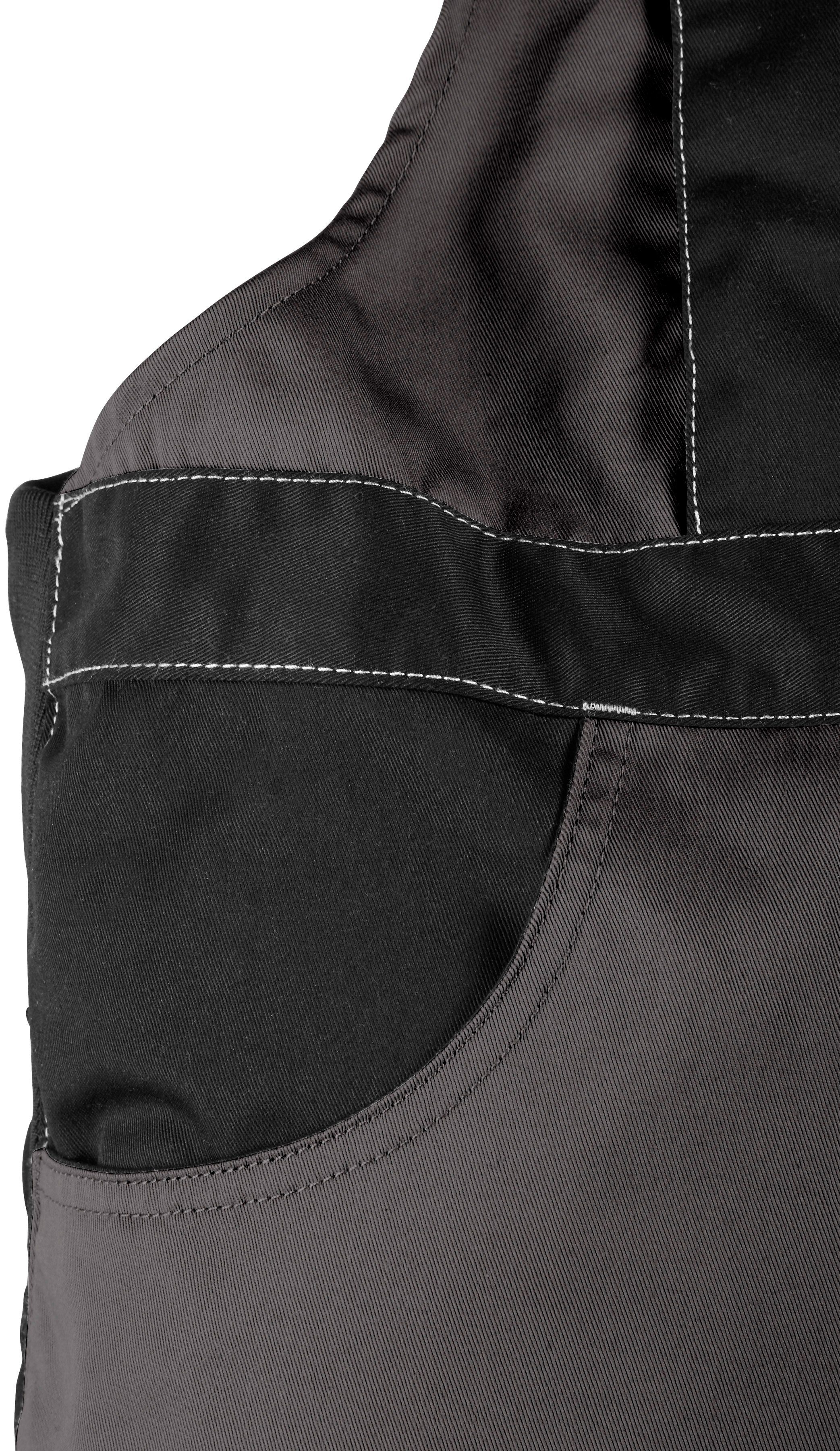 Northern Country Latzhose grau-schwarz Kniebereich, robust, Bund, Taschen mit Worker verstärktem 11 mit dehnbarer