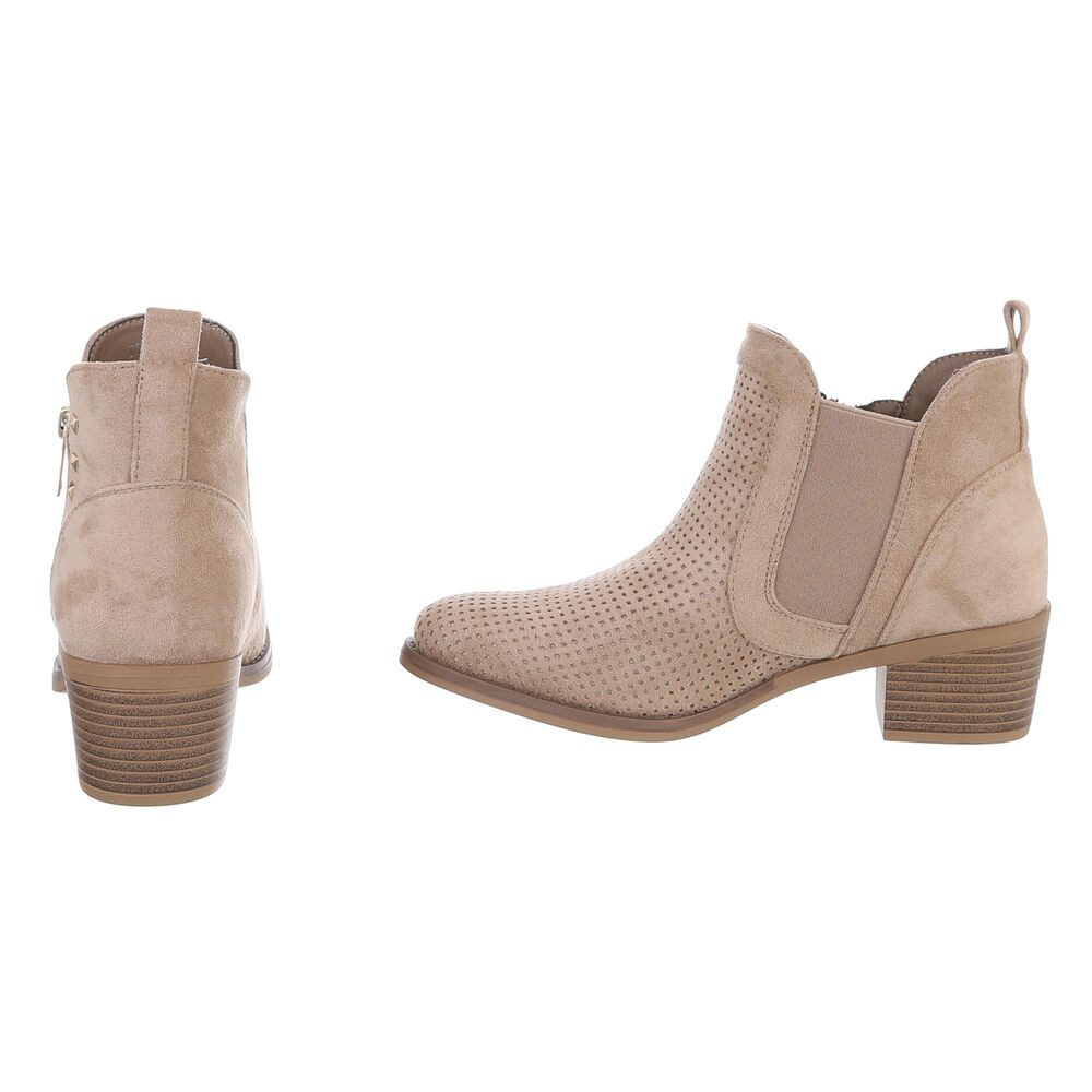 Ital-Design Modische Stiefelette mit Reißverschluss und Perforation Sommerboots (91261321) Blockabsatz Stiefeletten in Hellbraun – Bild 5 von 5