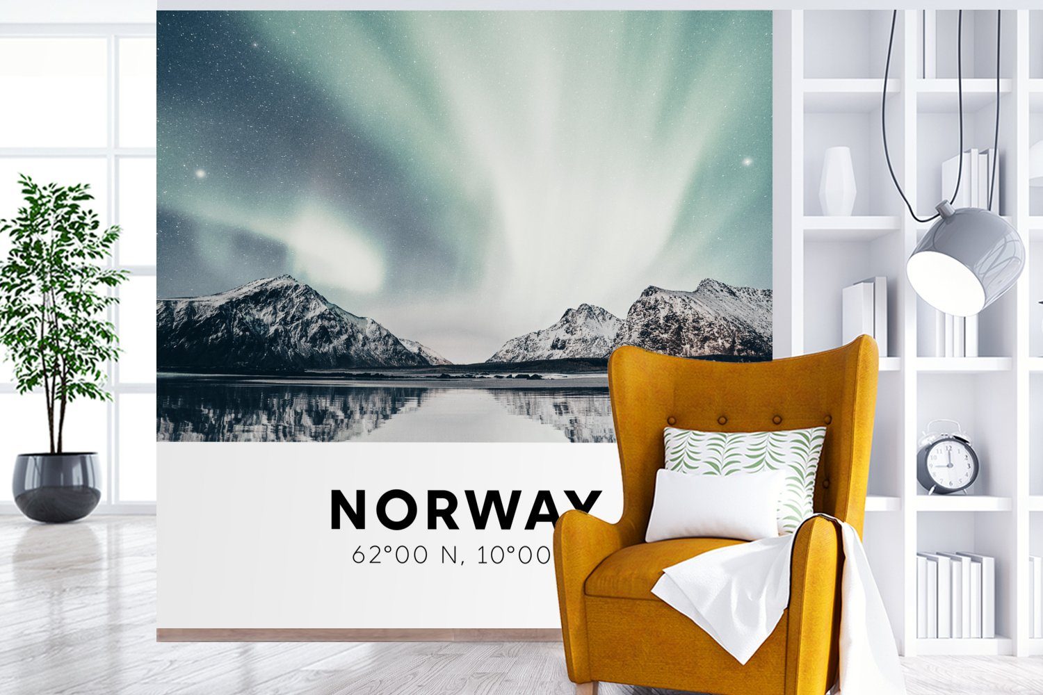 bedruckt, für Gletscher oder Schlafzimmer, MuchoWow Matt, Tapete Fototapete (5 - Norwegen Nordlichter, Wandtapete Vinyl St), Wohnzimmer -