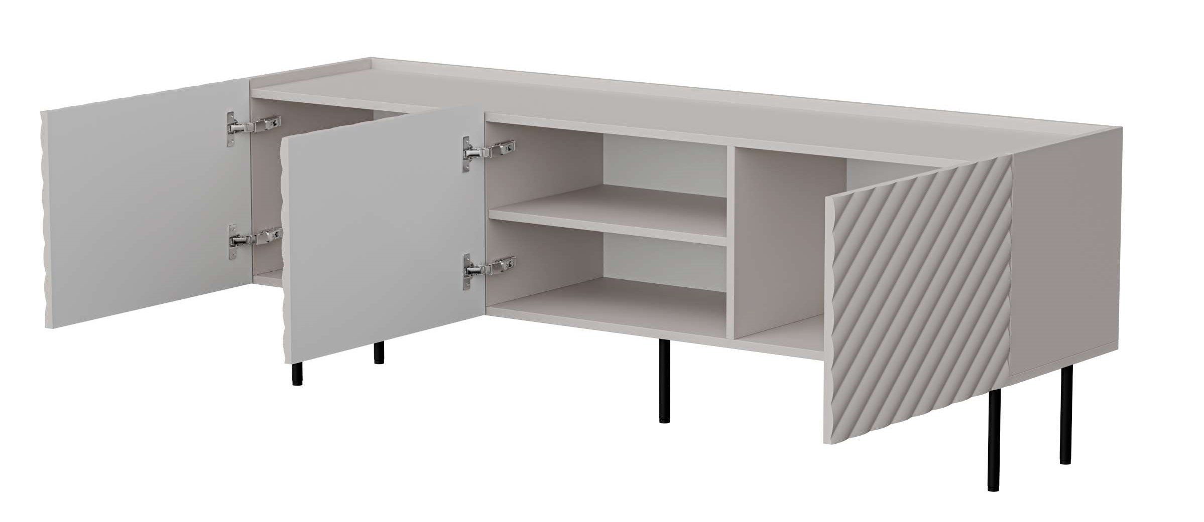 99rooms Lowboard Luzia (TV-Kommode, TV-Schrank), mit 3 grifflosen Türen, aus Holzwerkstoff, Metall Füße