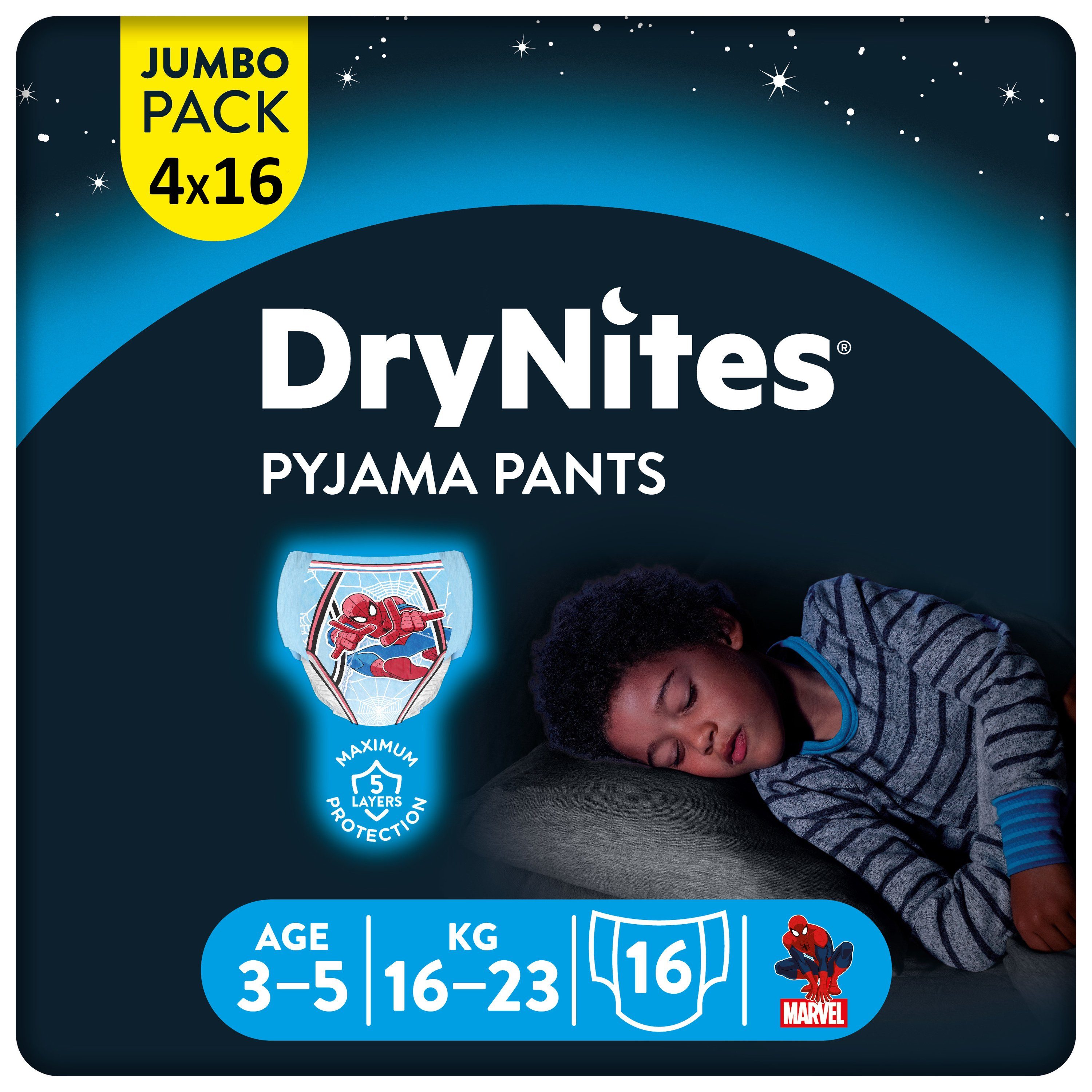 DryNites HUGGIES Bettnässen Jahre Jungen Nacht-Windeln 3-5 St., (16-23kg) Windeln 64
