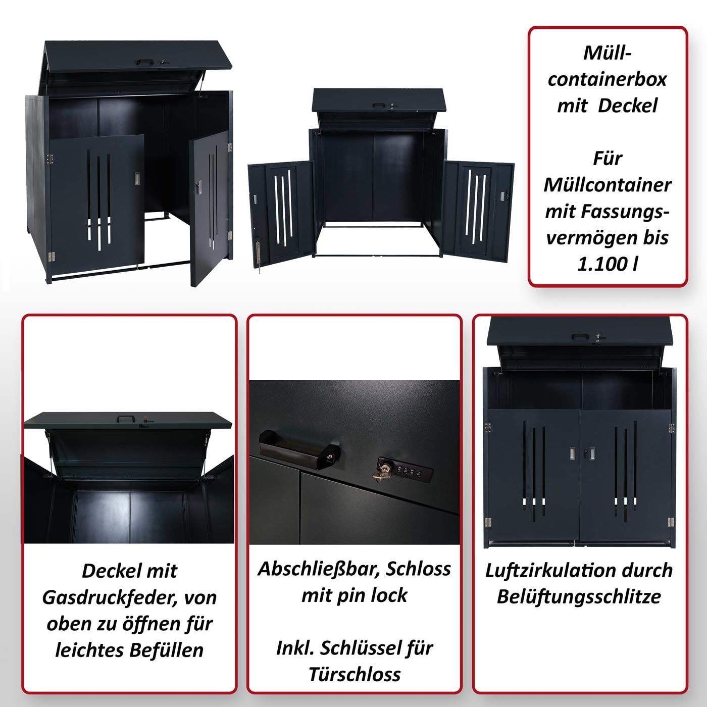 MCW Mülltonnenbox MCW-M54, Schneelast bis 150kg/m², Windbeständigkeit bis 90km/h