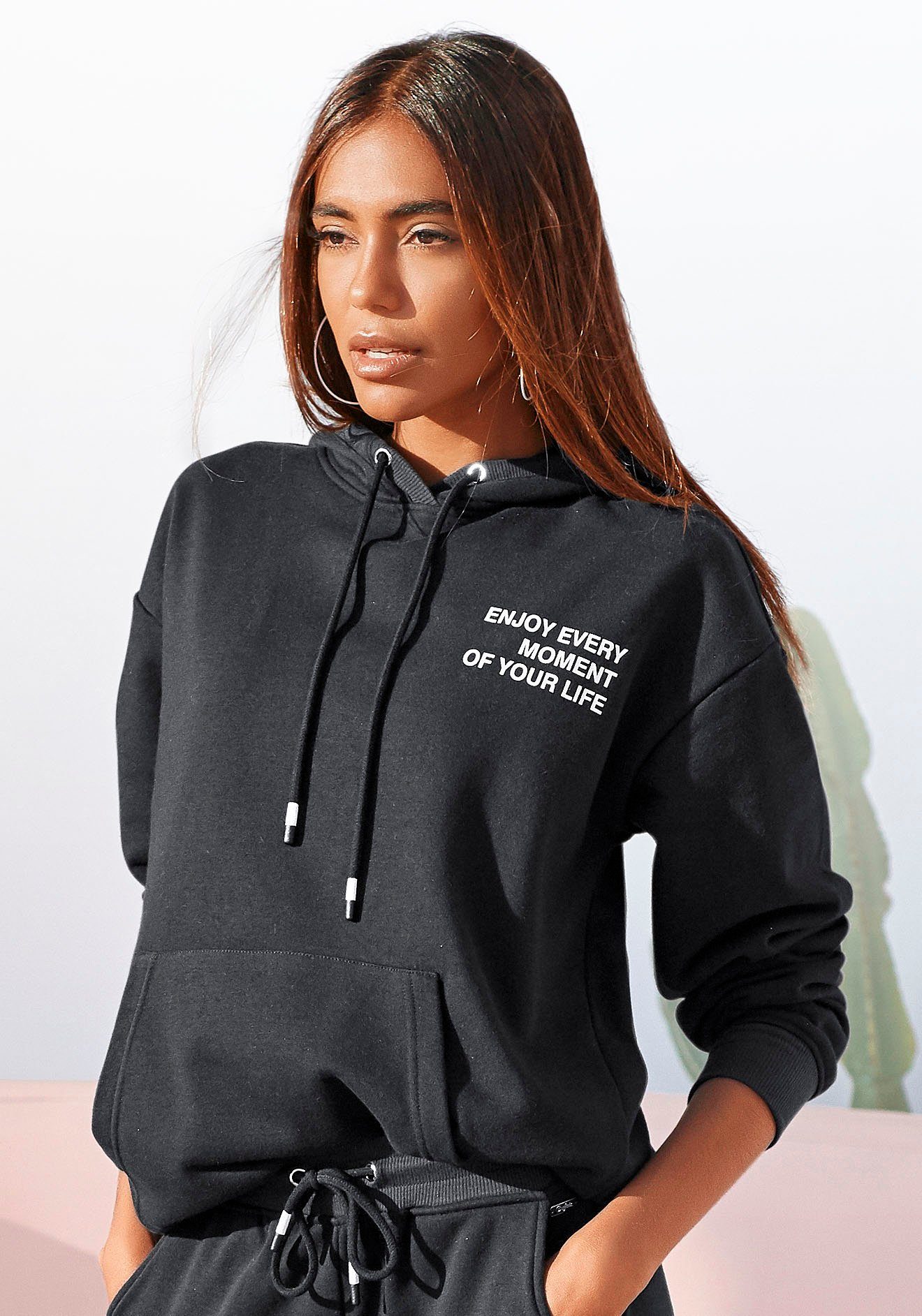 Buffalo Hoodie mit Statement Druck, Loungeanzug