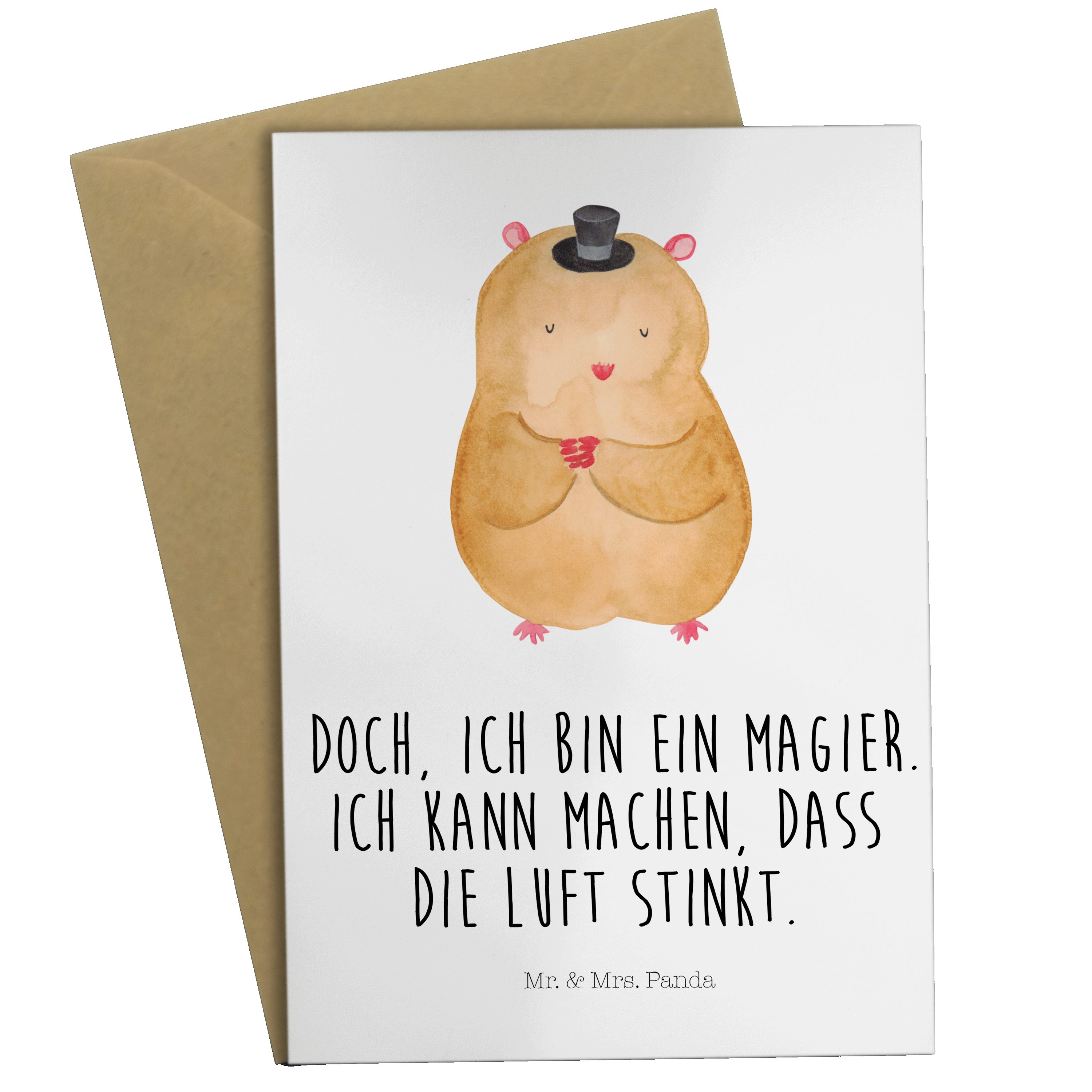Mr. & Weiß Panda Geschenk, Grußkarte - Zwerghamster, Hamster Mrs. Magier mit Gute - Hut Laune