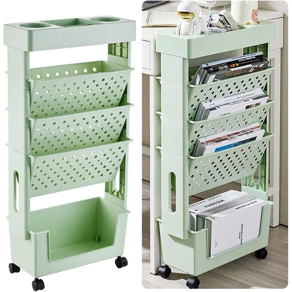 ToteBox Bücherregal Kunststoff Abnehmbar 5 Etagen Bewegliches Bücherregal mit Rollen