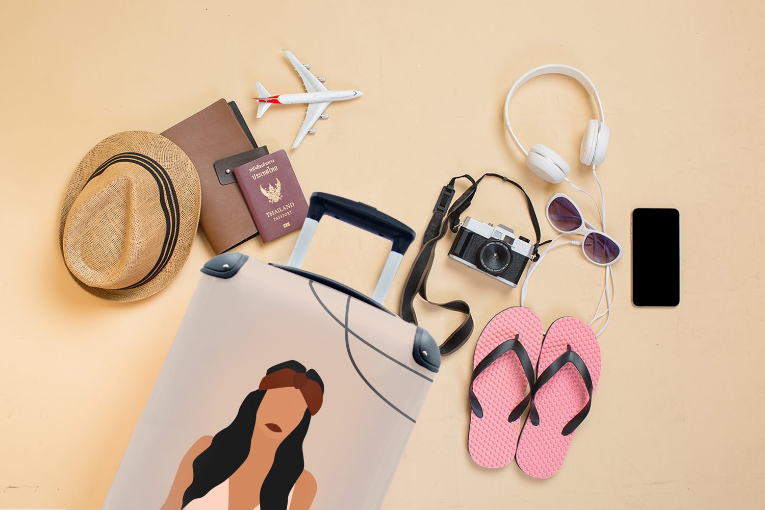 MuchoWow Handgepäckkoffer Handgepäck für Trolley, mit Reisetasche Rollen, Sommer Frauen - - Reisekoffer Ferien, 4 Badeanzug, rollen