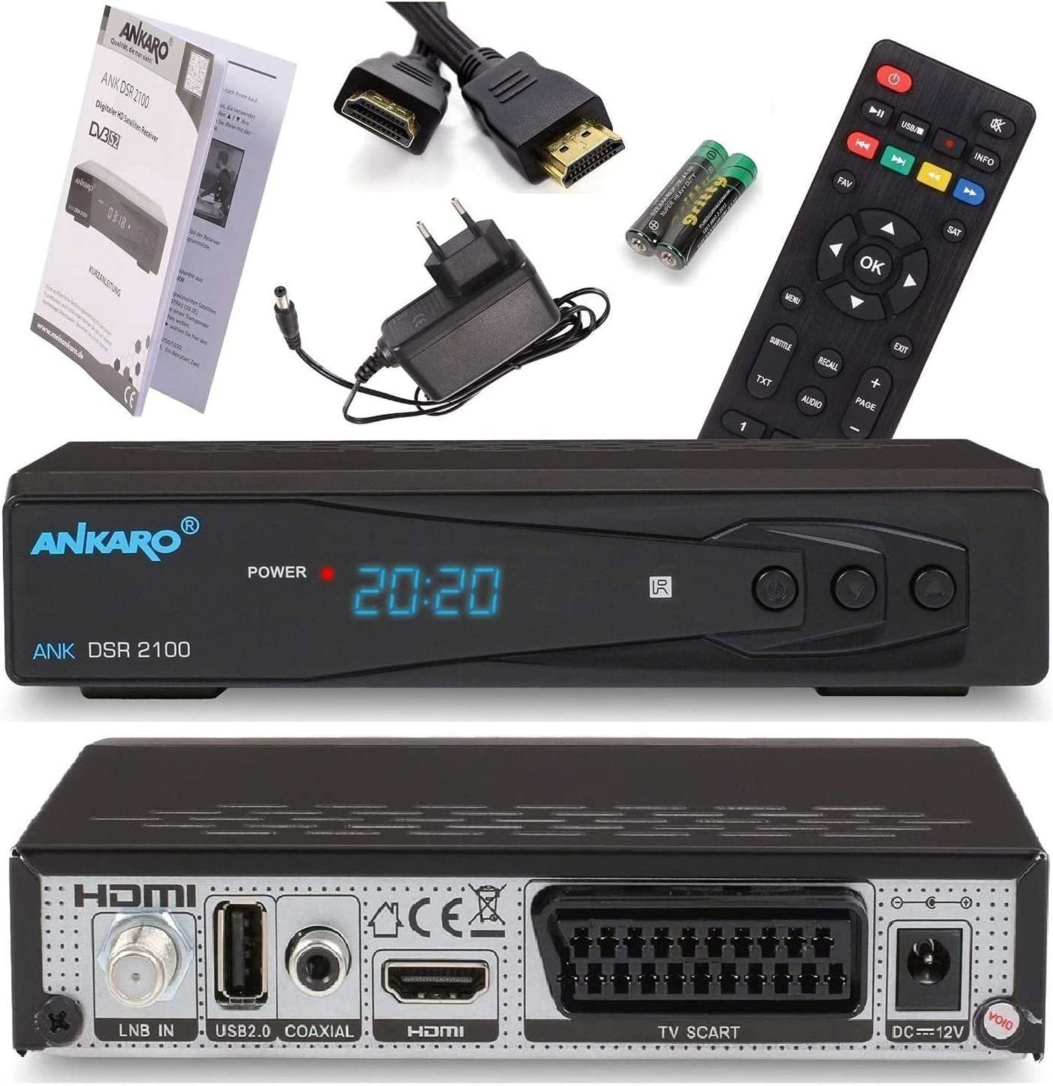Ankaro 2100 DSR USB, SCART, Aufnahmefunktion - tauglich) & Unicable SAT-Receiver (PVR, Coaxial Kabel mit HDMI Timeshift HDMI, 