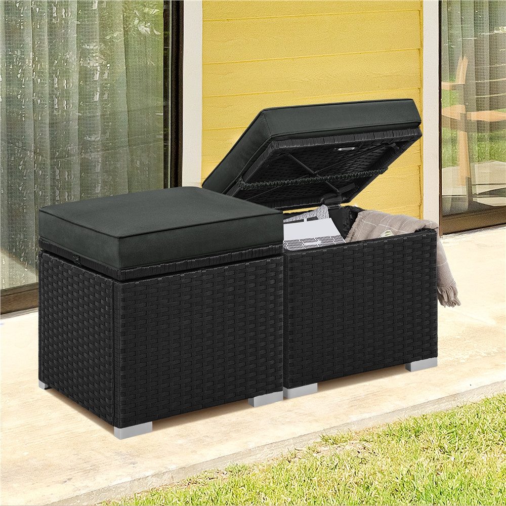 Yaheetech Hocker Sitzhocker mit Stauraum & Abnehmbarem Sitzkissen, 2 STK. Sitzgelegenheit fürs Wohnzimmer/Eingangsbereich/Balkon/Garten