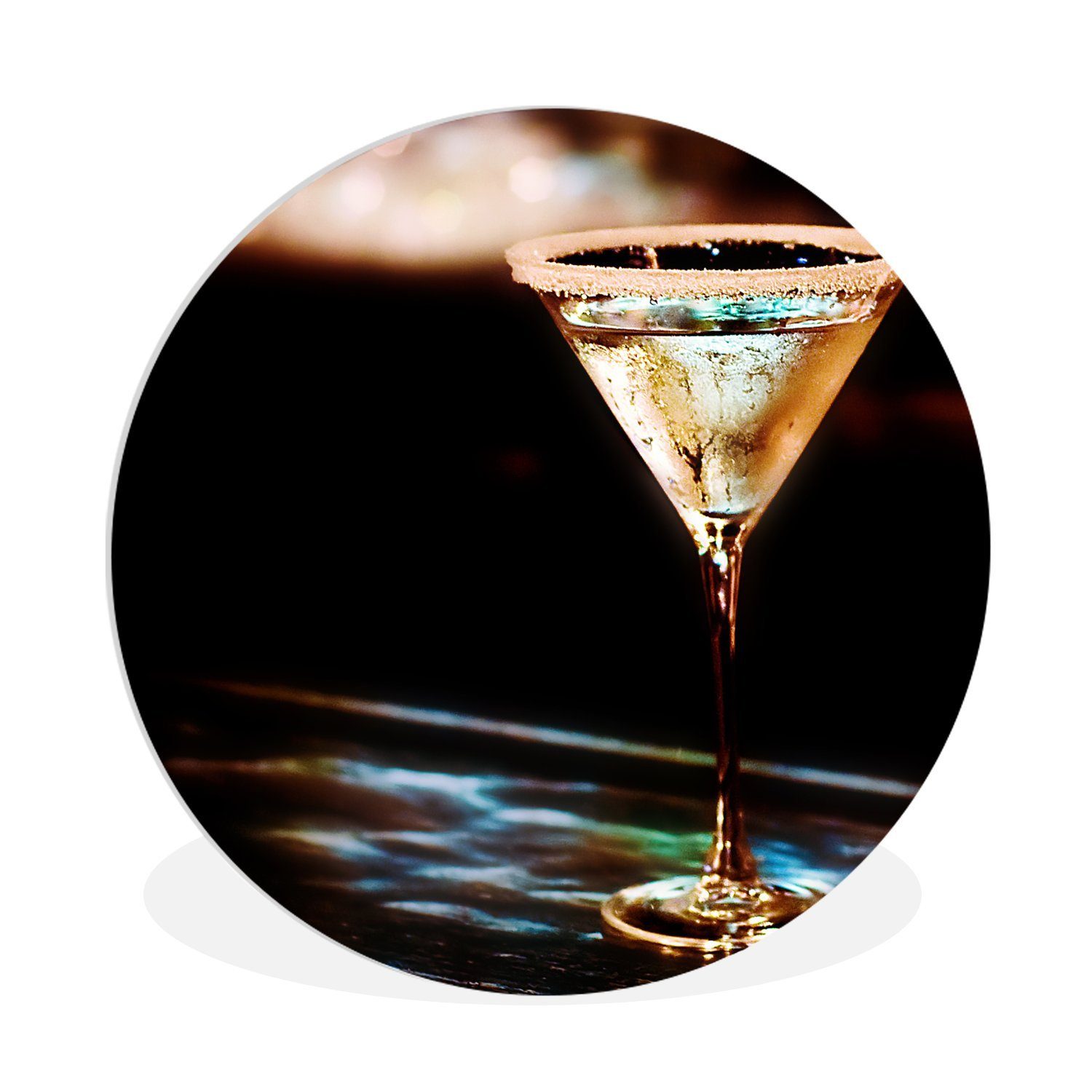 MuchoWow Gemälde Martini-Glas mit Martini auf einer schwarzen Bar, (1 St), Kreis Wanddekoration Forex, Rundes Wandbild, Wohnzimmer, 30x30 cm | Gemälde