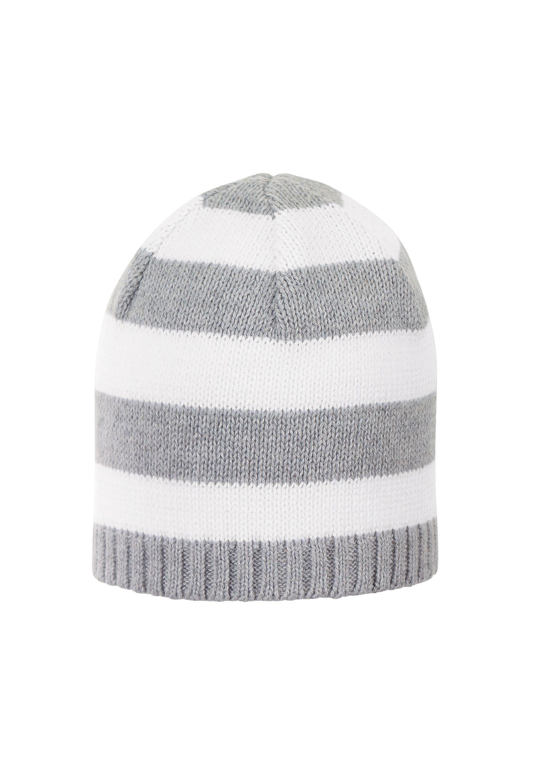 Sterntaler® Strickmütze Strickmütze (1-St., Strick Beanie für Kinder ideal für kalte Tage) Babymütze aus Baumwolle mit Streifenmuster silber melange