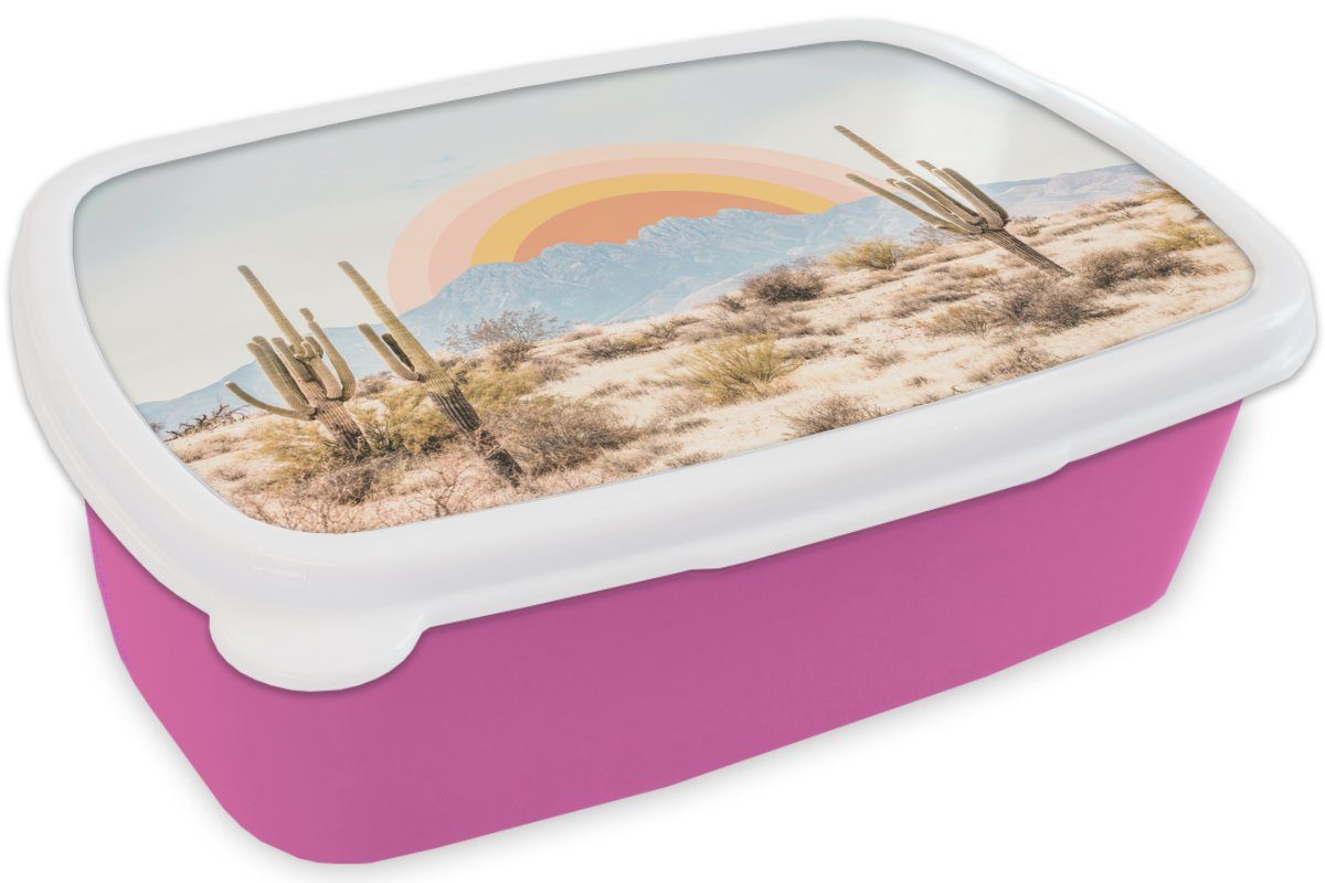 Mädchen, Kinder, Sonne, Lunchbox Kakteen für Kunststoff, - Snackbox, Brotbox Pflanzen Kunststoff Erwachsene, - Natur - (2-tlg), rosa MuchoWow Brotdose