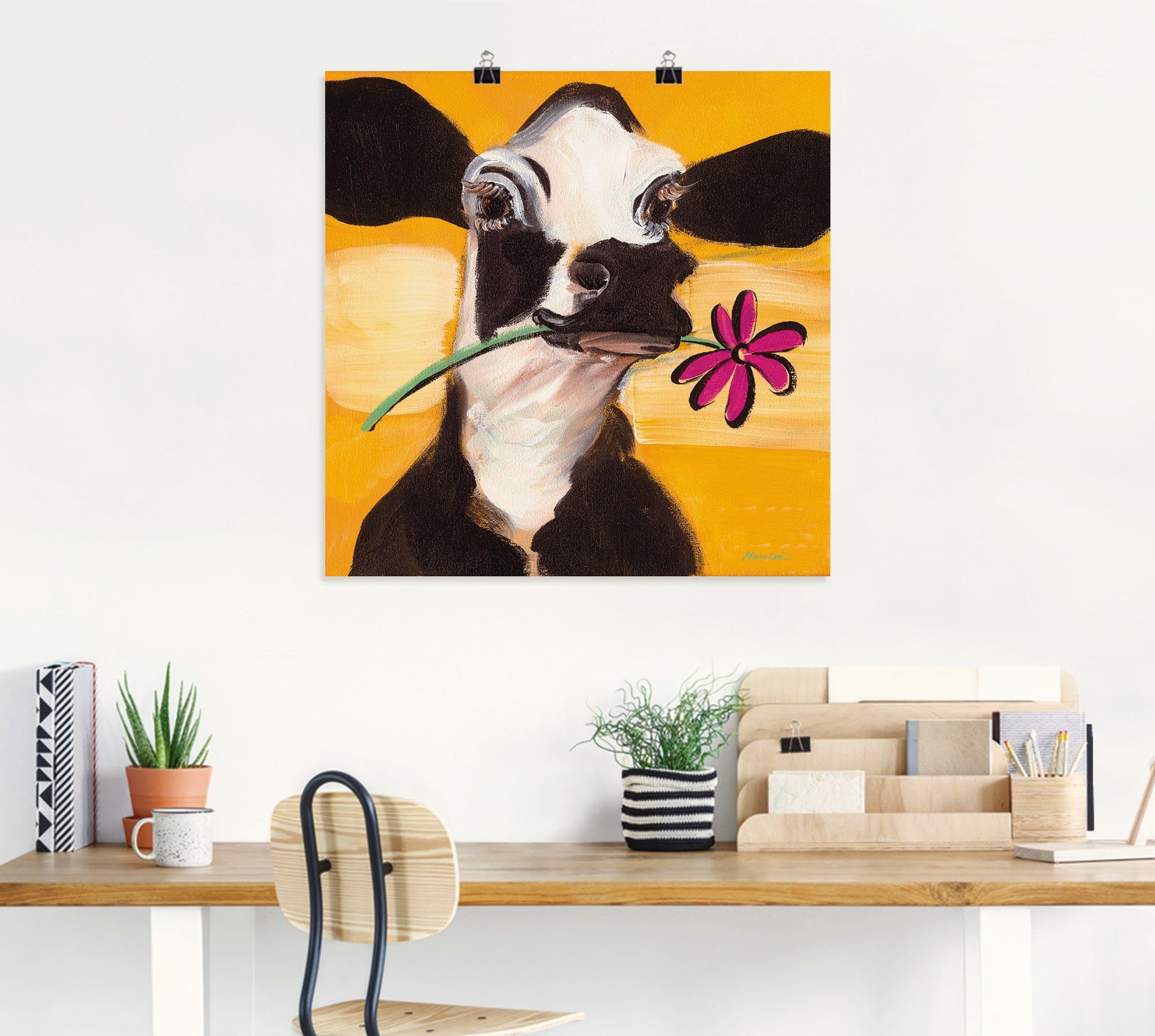 Artland Glückliche in Kuh, oder Poster Alubild, versch. St), Wandaufkleber Haustiere (1 als Größen Leinwandbild, Wandbild