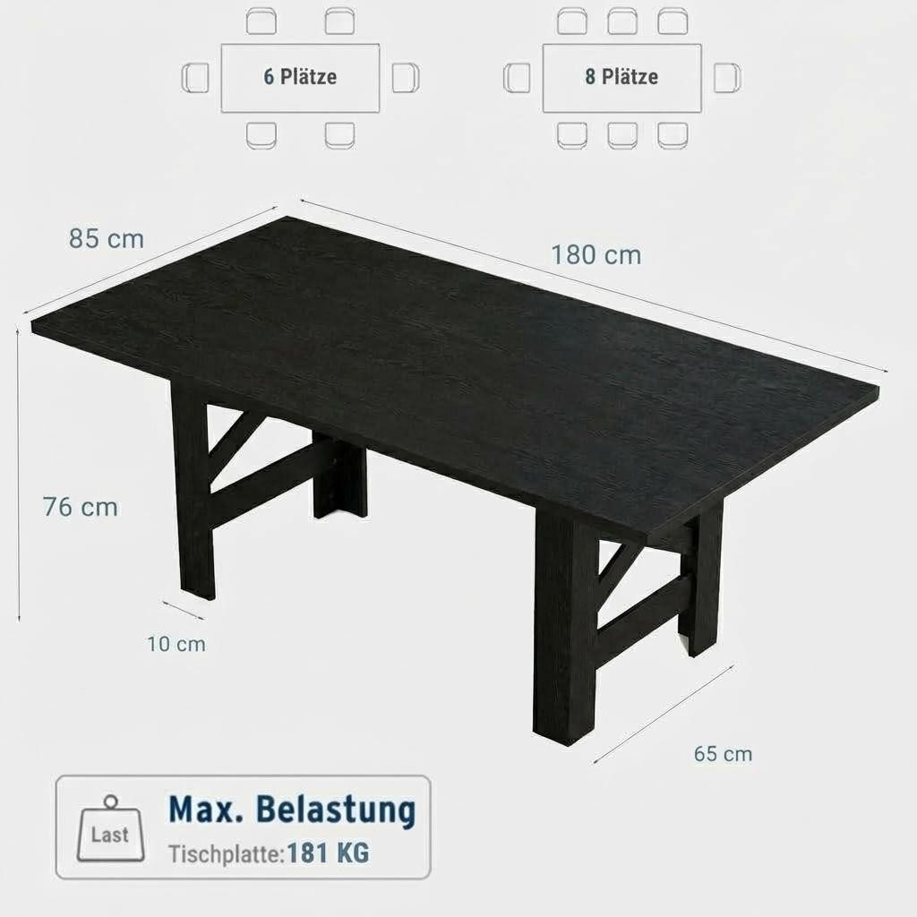 GarveeMore Esstisch 180 cm Küchentisch Wohnzimmertisch im Holztisch Landhausstil (1-St., 1Tisch), Esstisch für 6-8 Personen, Küche & Esszimmer